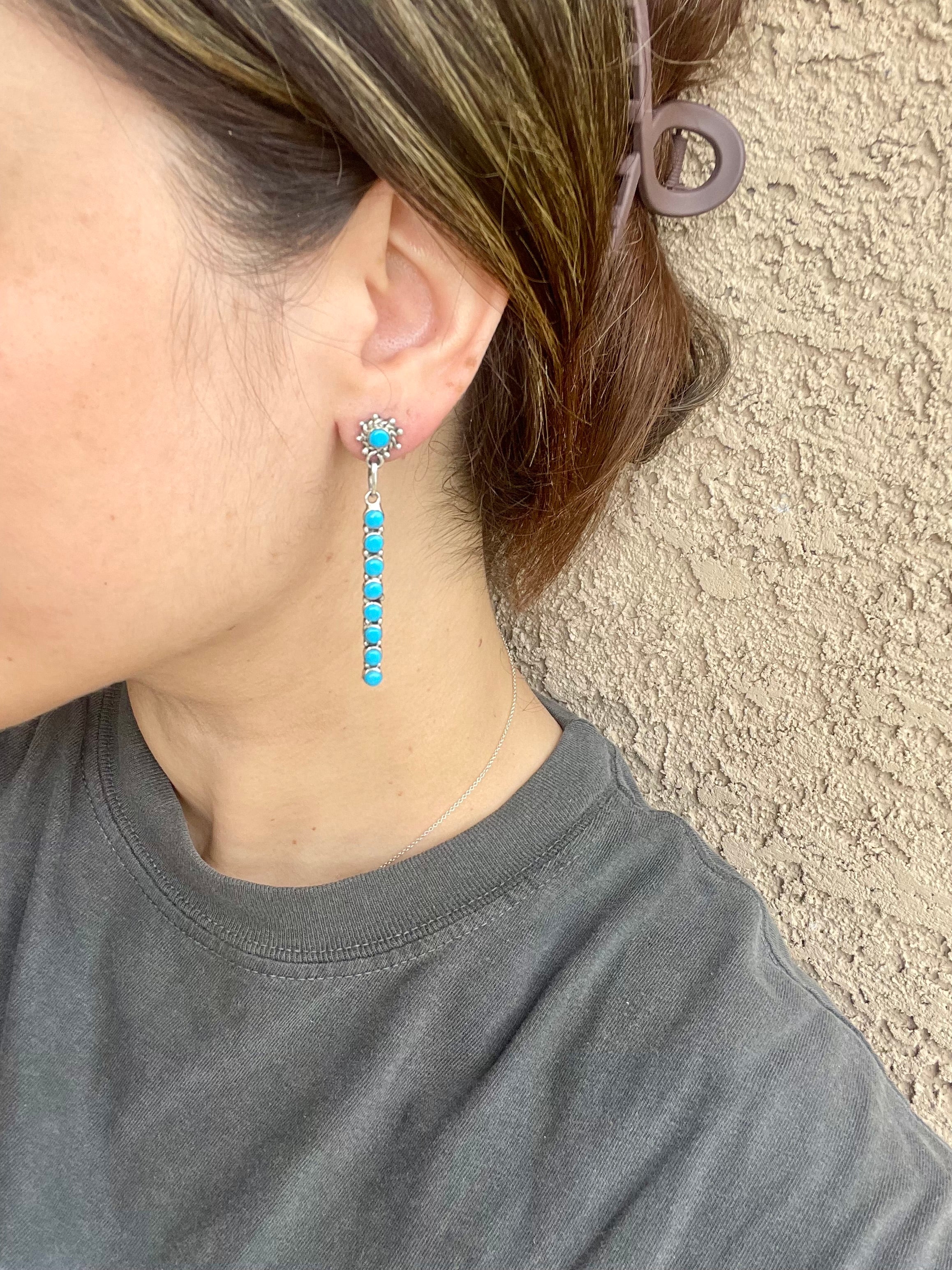 Southwest Handmade Turquoise & Sterling Silver Post Dangle Earrings