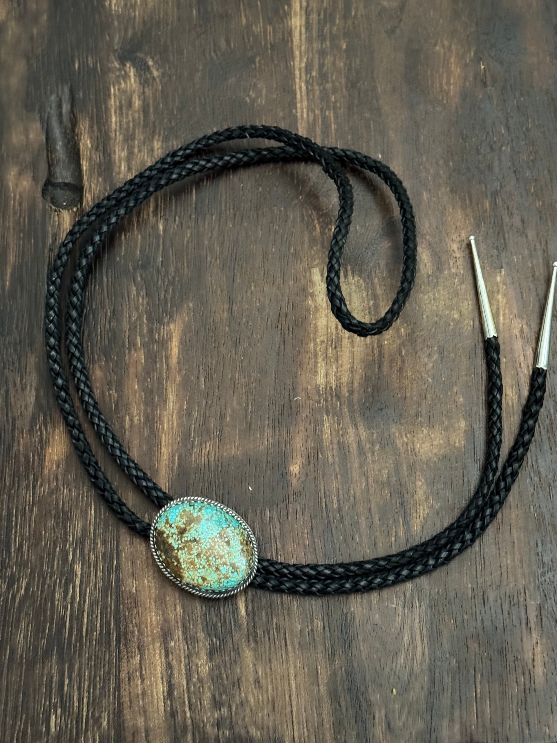 Navajo Made #8 Turquoise & Sterling Silver Bolo Tie
