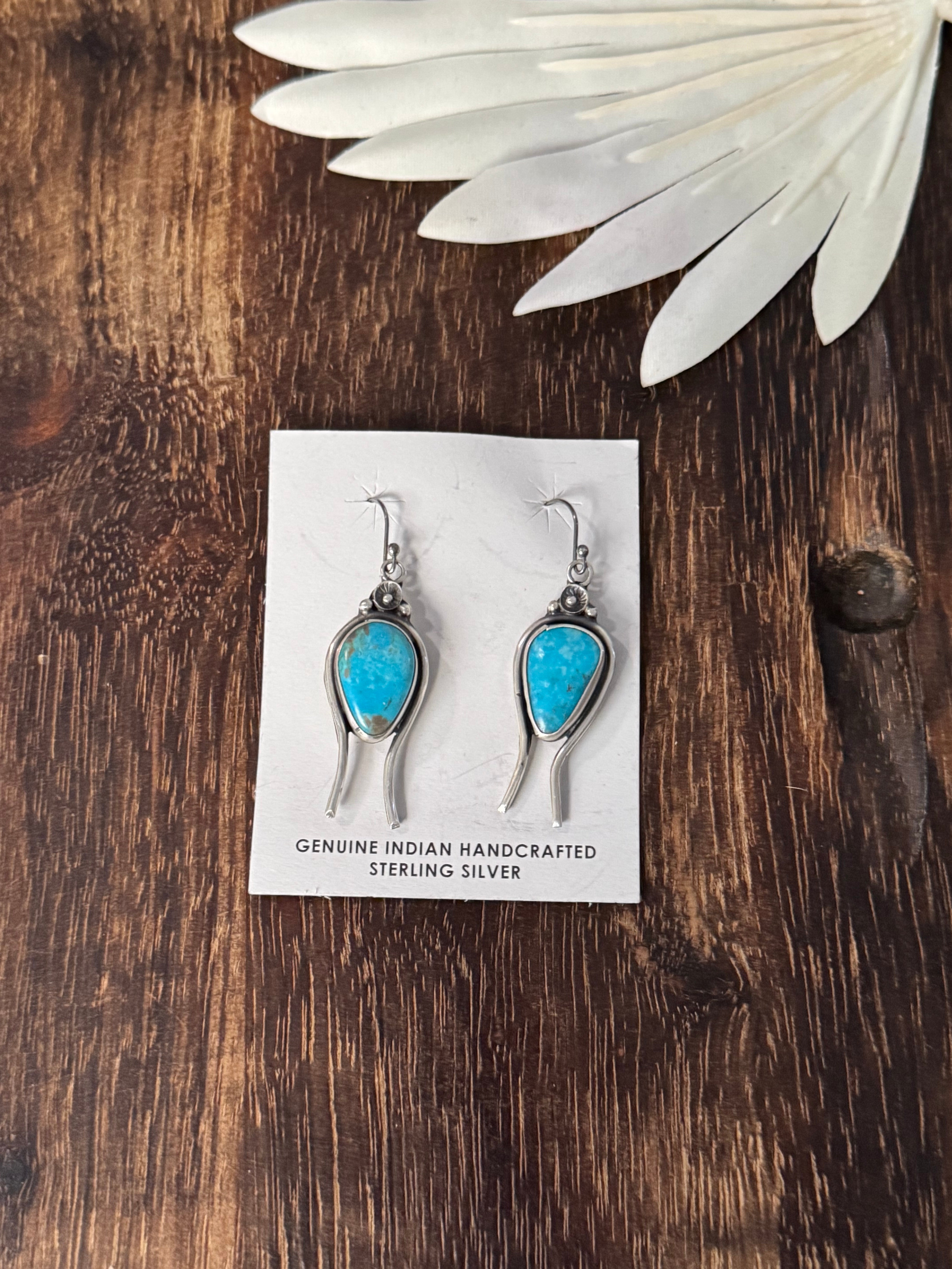 Navajo Made Kingman Turquoise & Sterling Silver Dangle Earrings