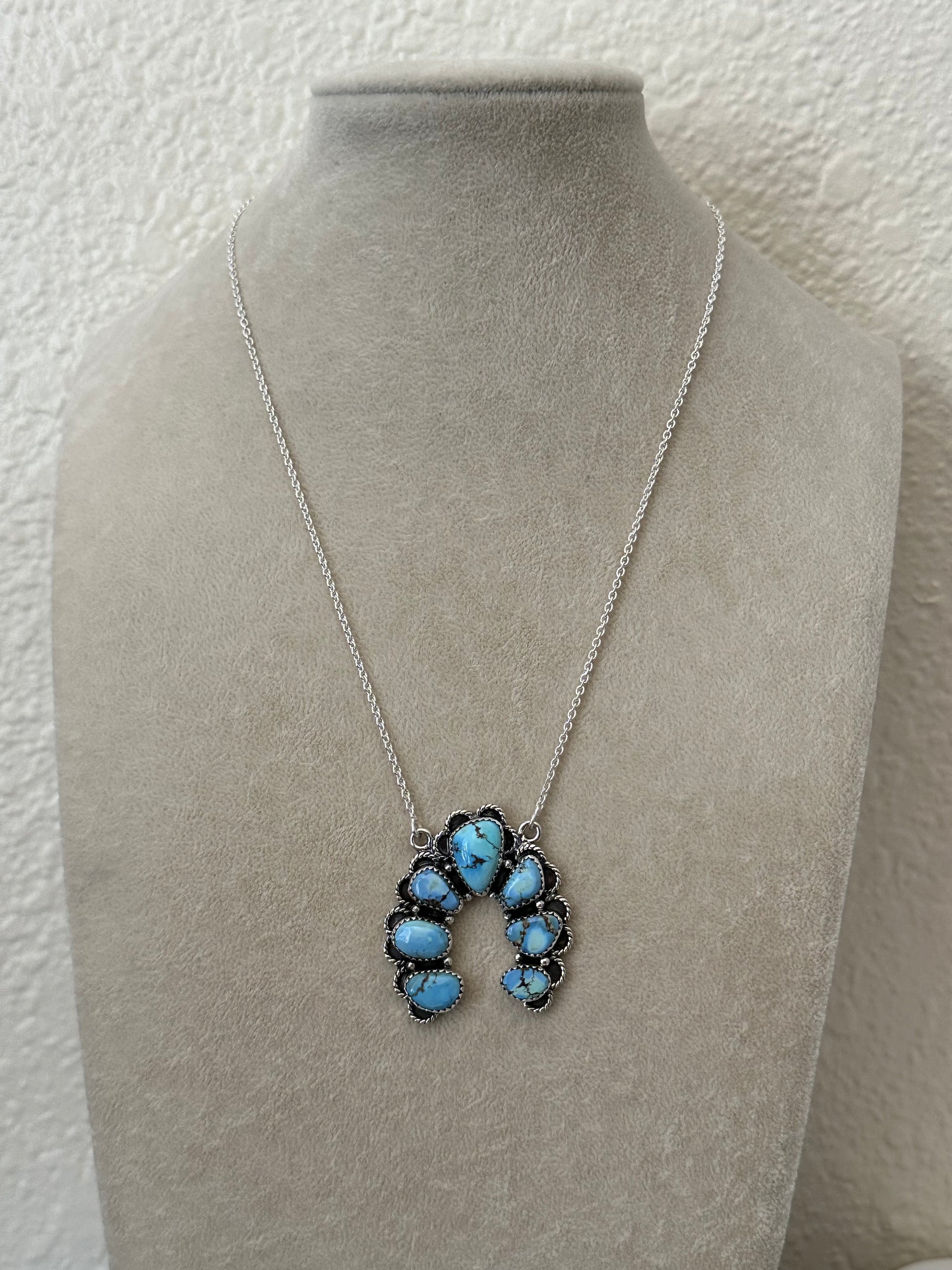 Southwest Handmade Golden Hills Turquoise & Sterling Silver Cluster Naja Necklace