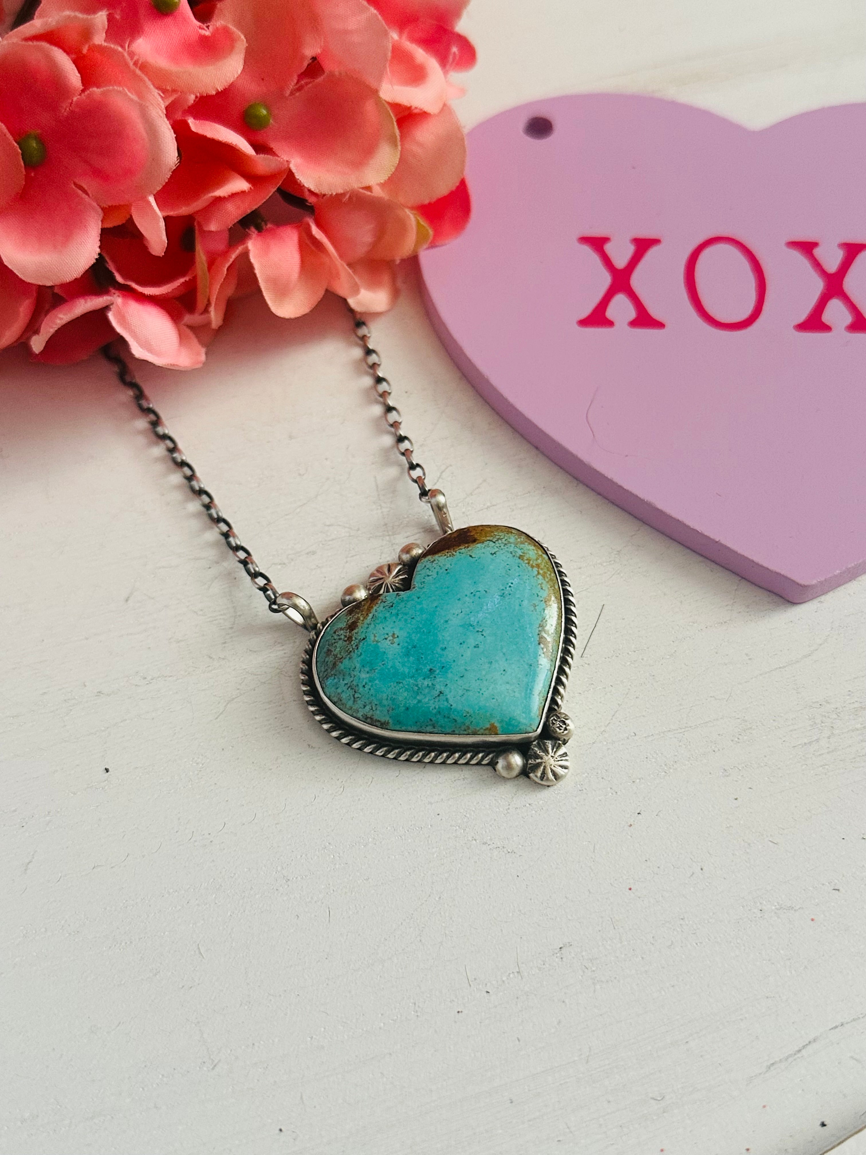 Alfred Martinez Kingman Turquoise & Sterling Silver Heart Necklace