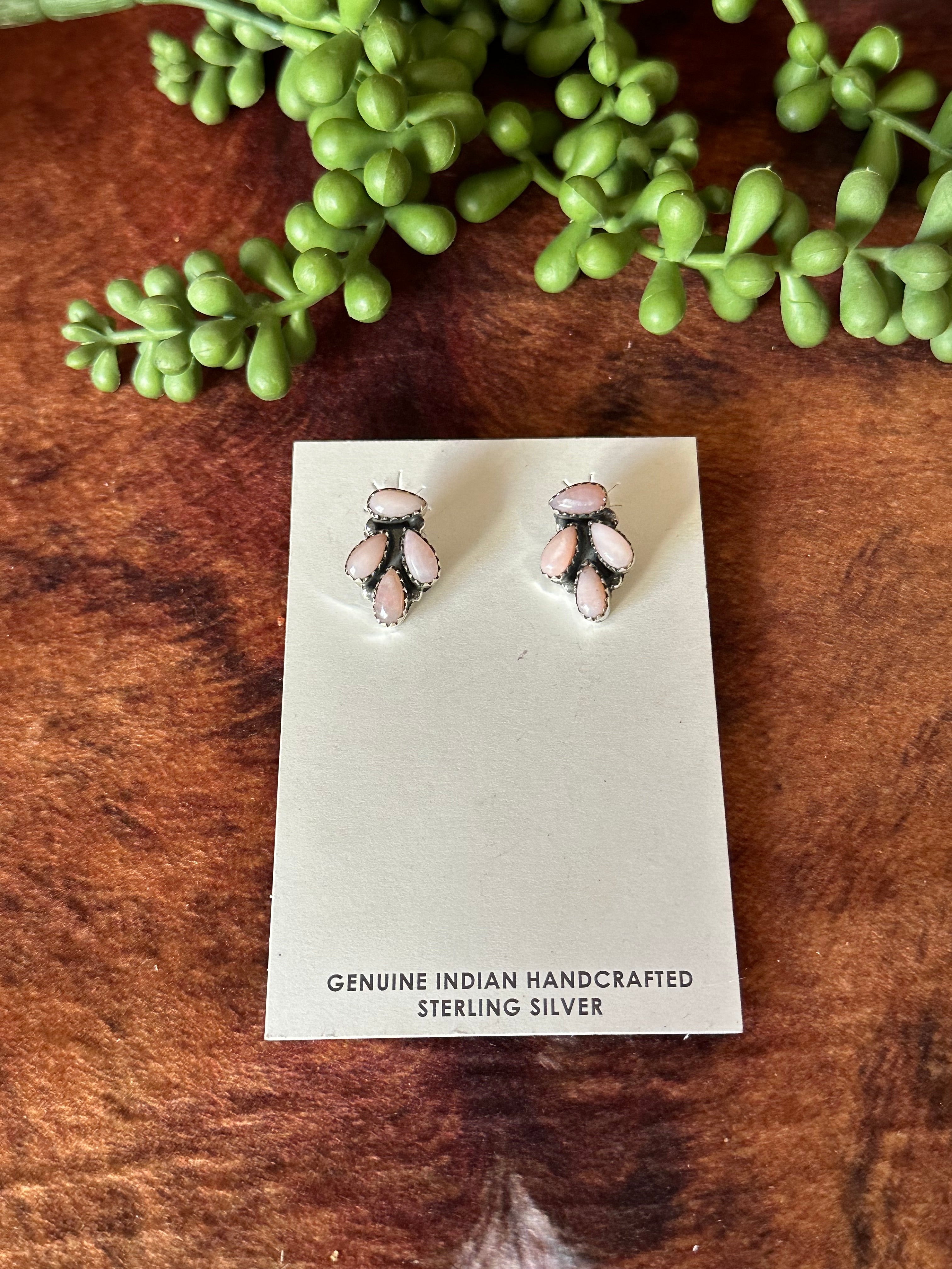 Southwest Handmade Peruvian Pink Opal & Sterling Silver Post Earrings