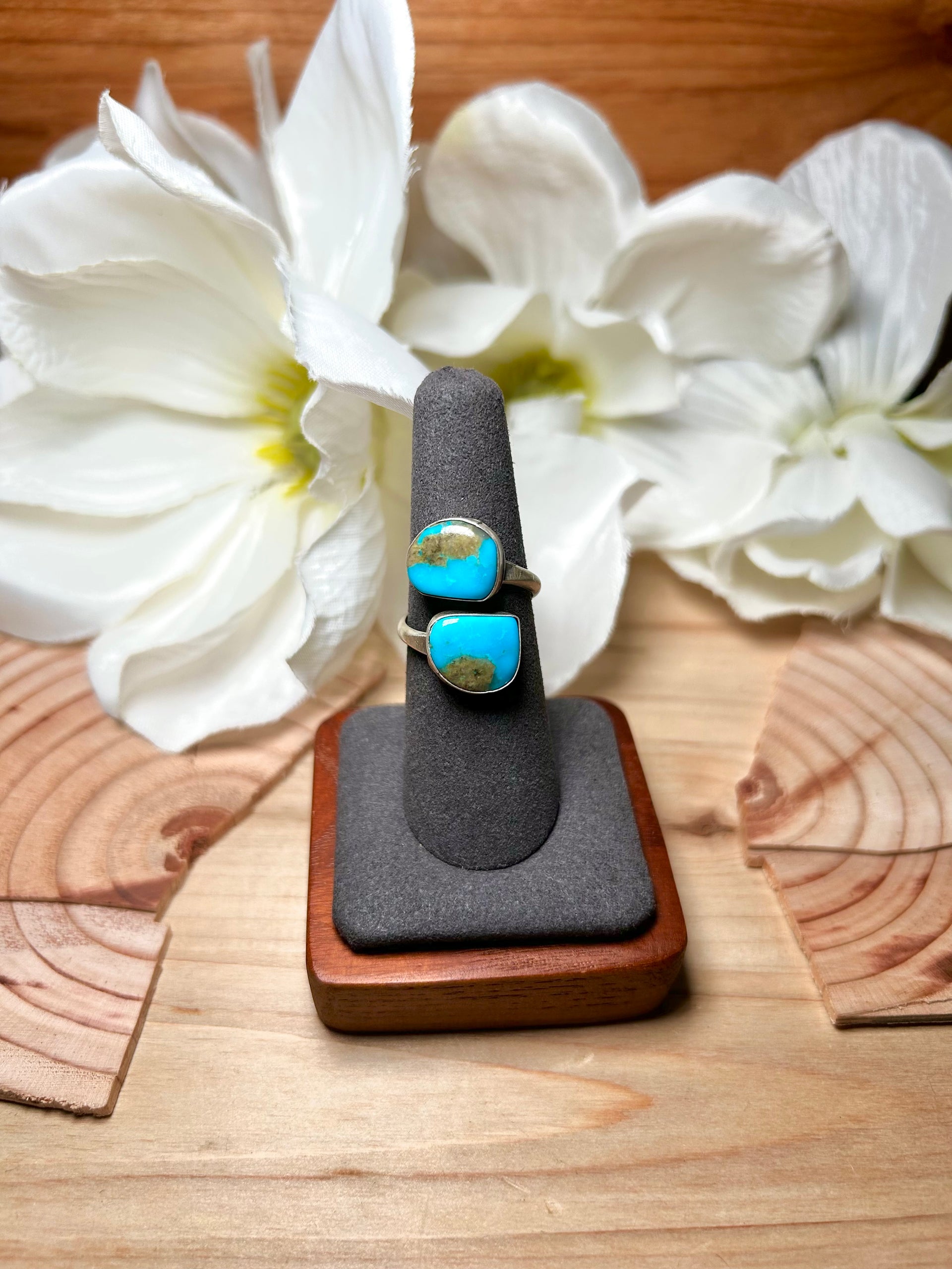 Navajo Made Kingman Turquoise & Sterling Silver Adjustable Ring