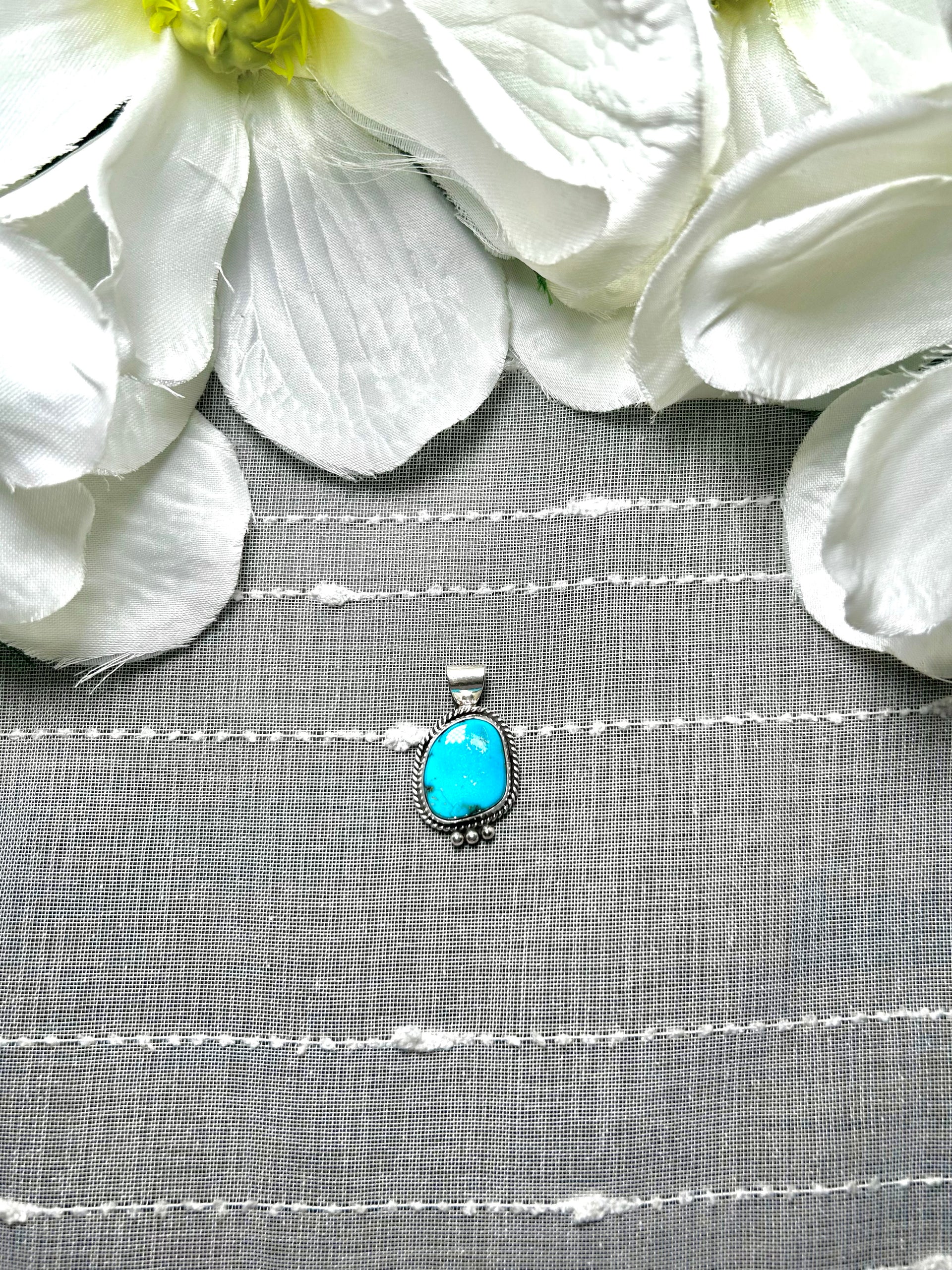 Navajo Made Kingman Turquoise & Sterling Silver Pendant