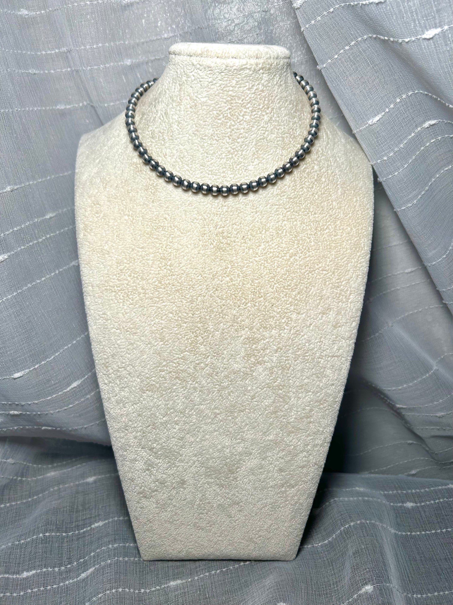 Navajo Made Strung 6 MM Sterling Silver Chocker Necklace