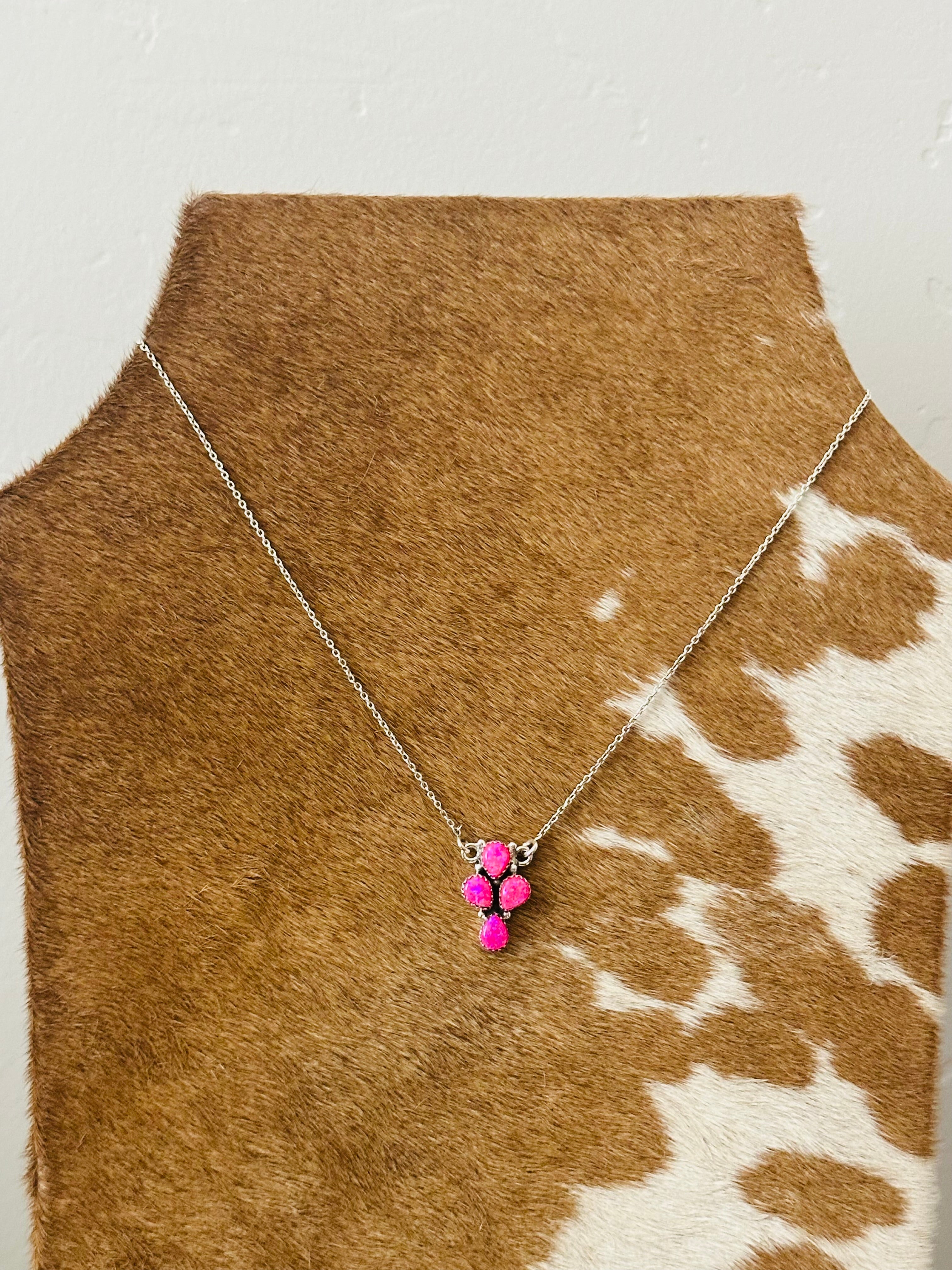 Southwest Handmade Pink Opal & Sterling Silver Cluster Necklace