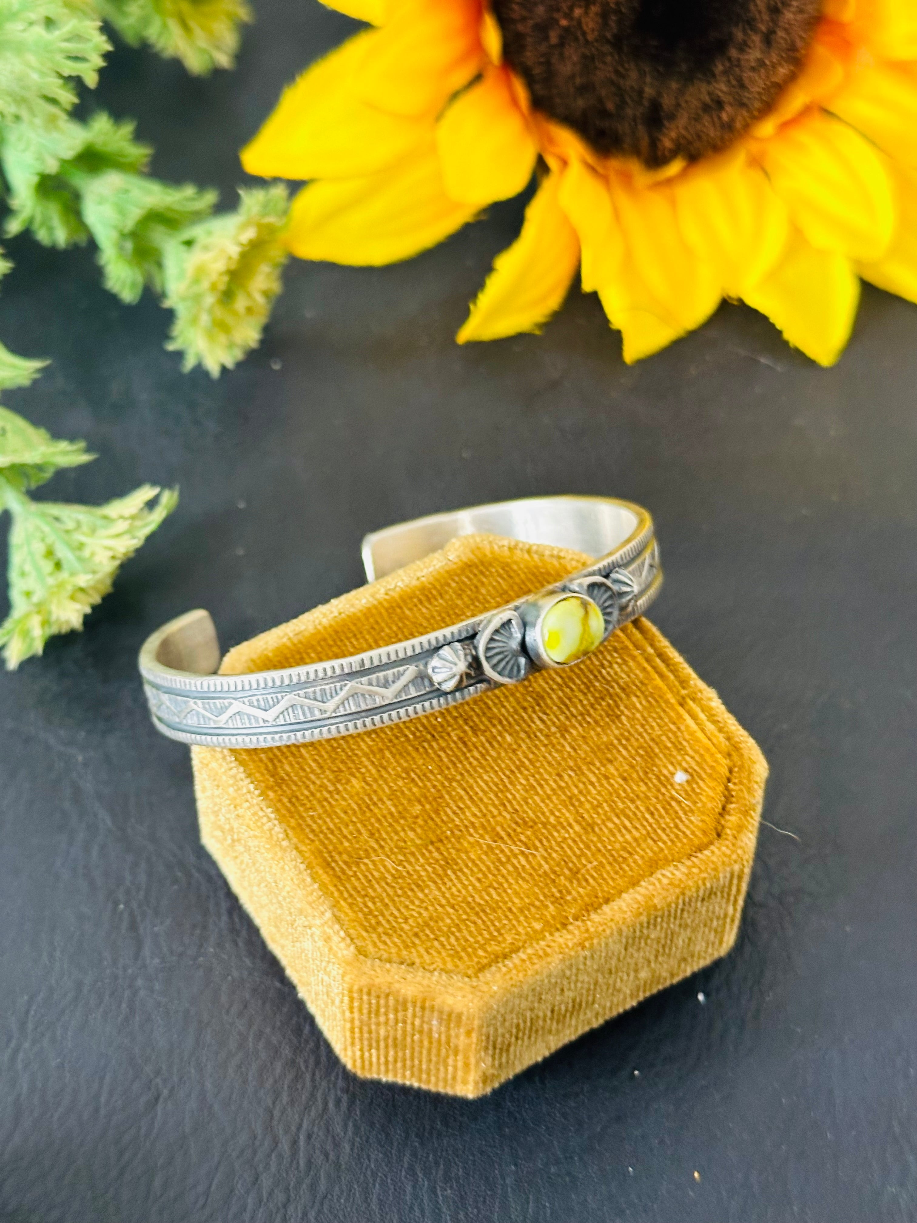 Francis Yazzie Palomino Variscite and Sterling Silver Cuff Bracelet