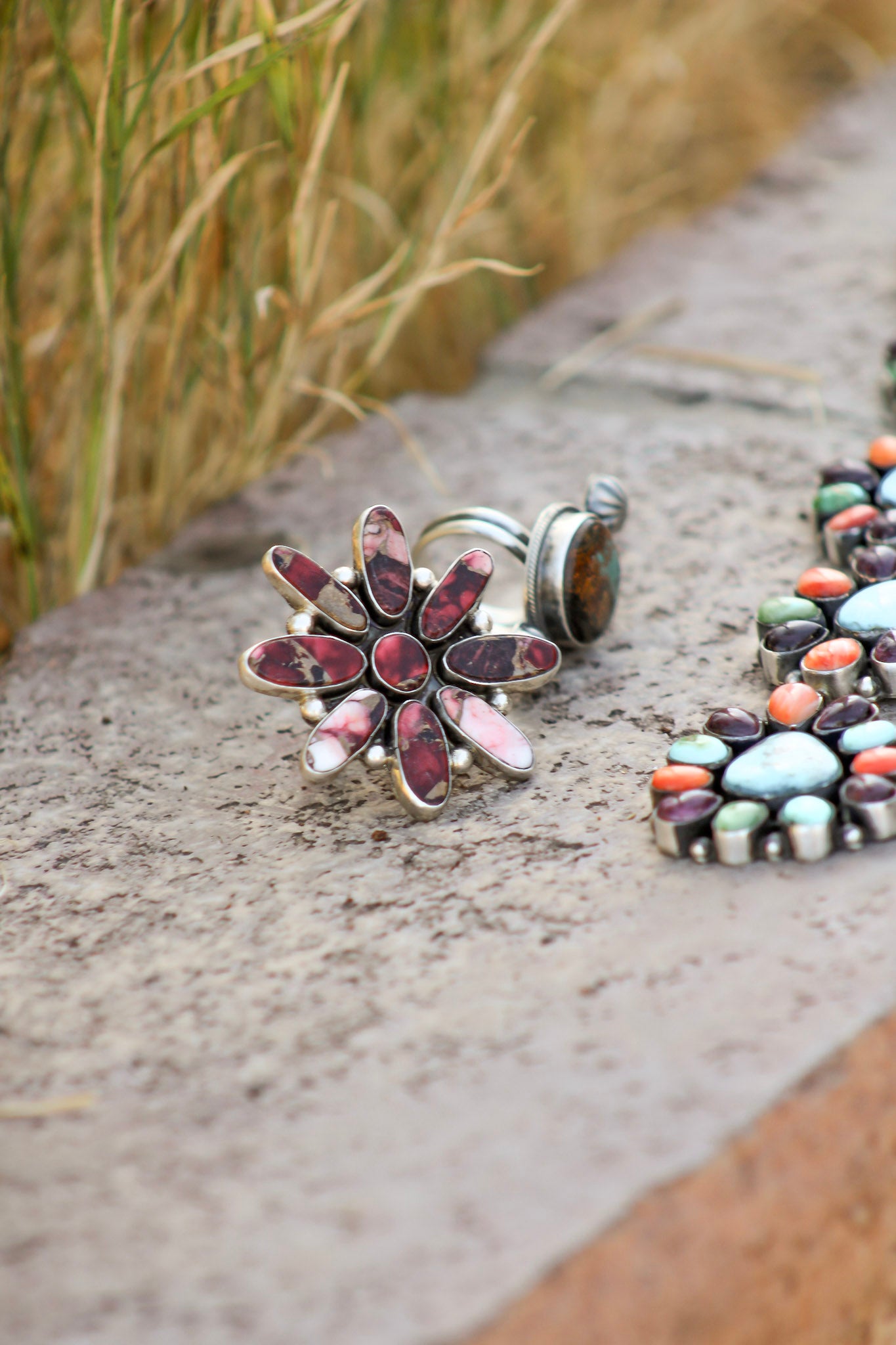 Jacqueline Silver Rose Dahlia Composite & Sterling Silver Adjustable Cluster Ring