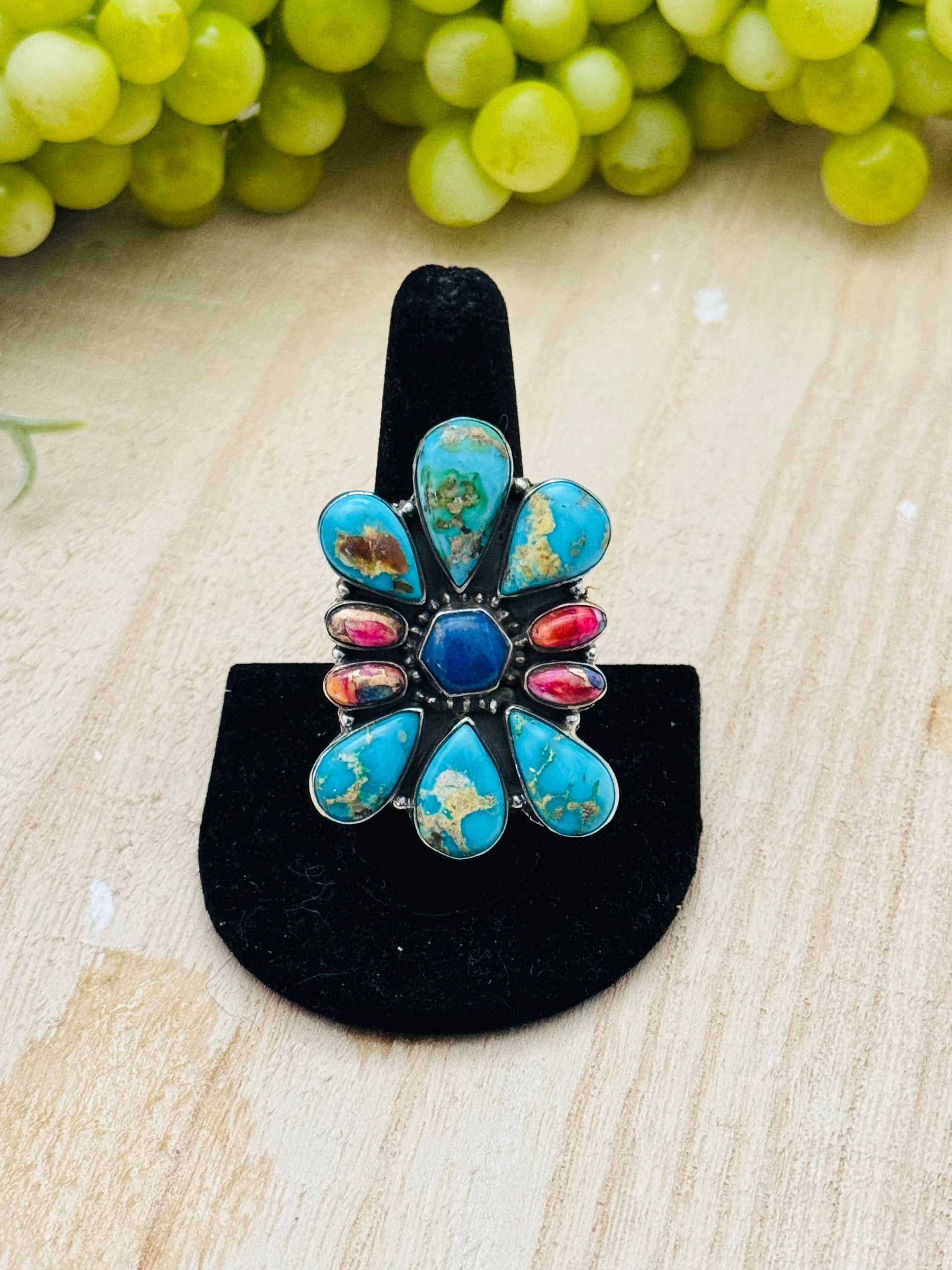 Southwest Handmade Multi Stone & Sterling Silver Adjustable Cluster Ring