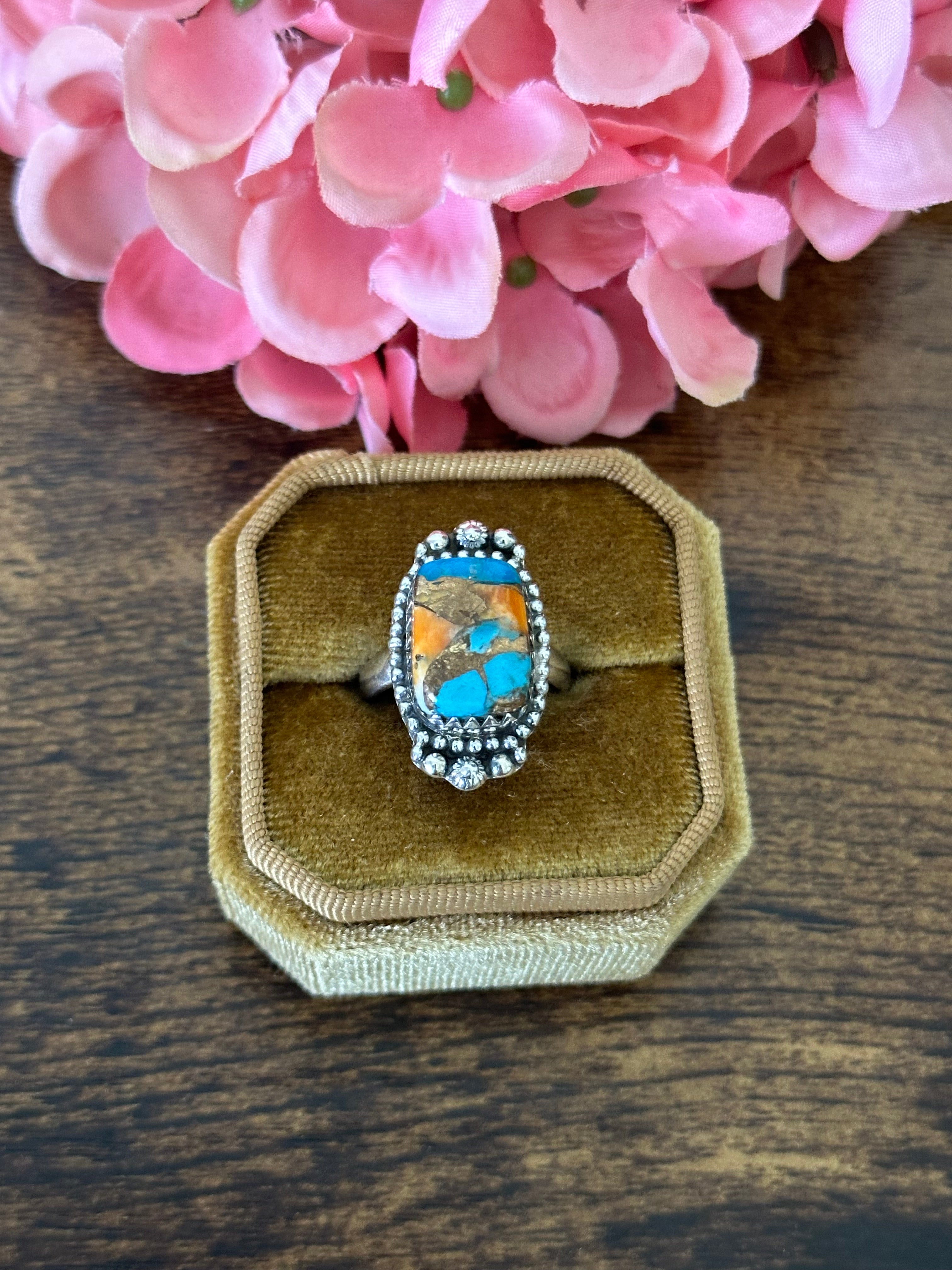 Southwest Handmade Mohave Turquoise & Sterling Silver Ring Size 6.5