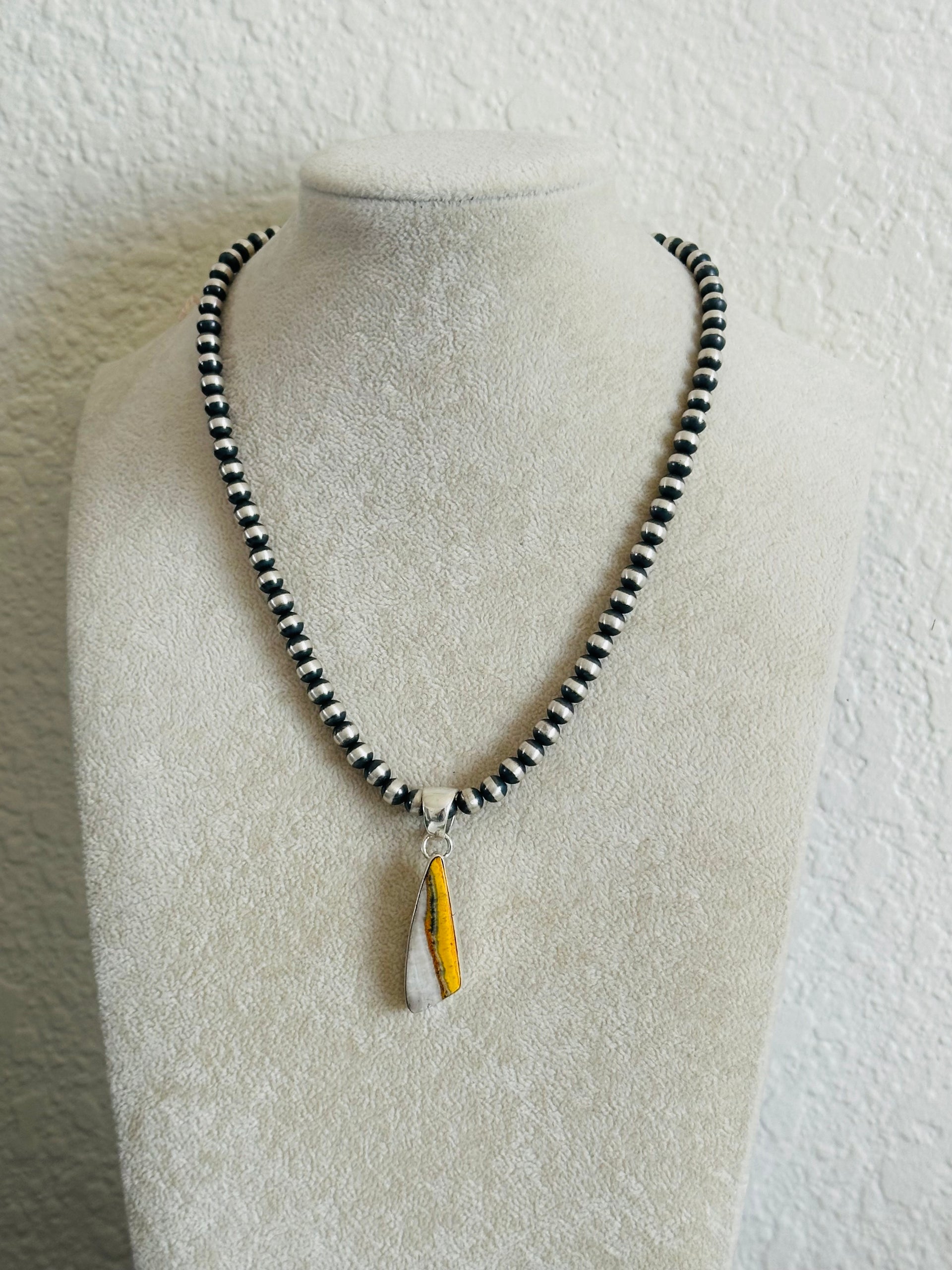 Navajo Made Bumblebee Jasper & Sterling Silver Pendant