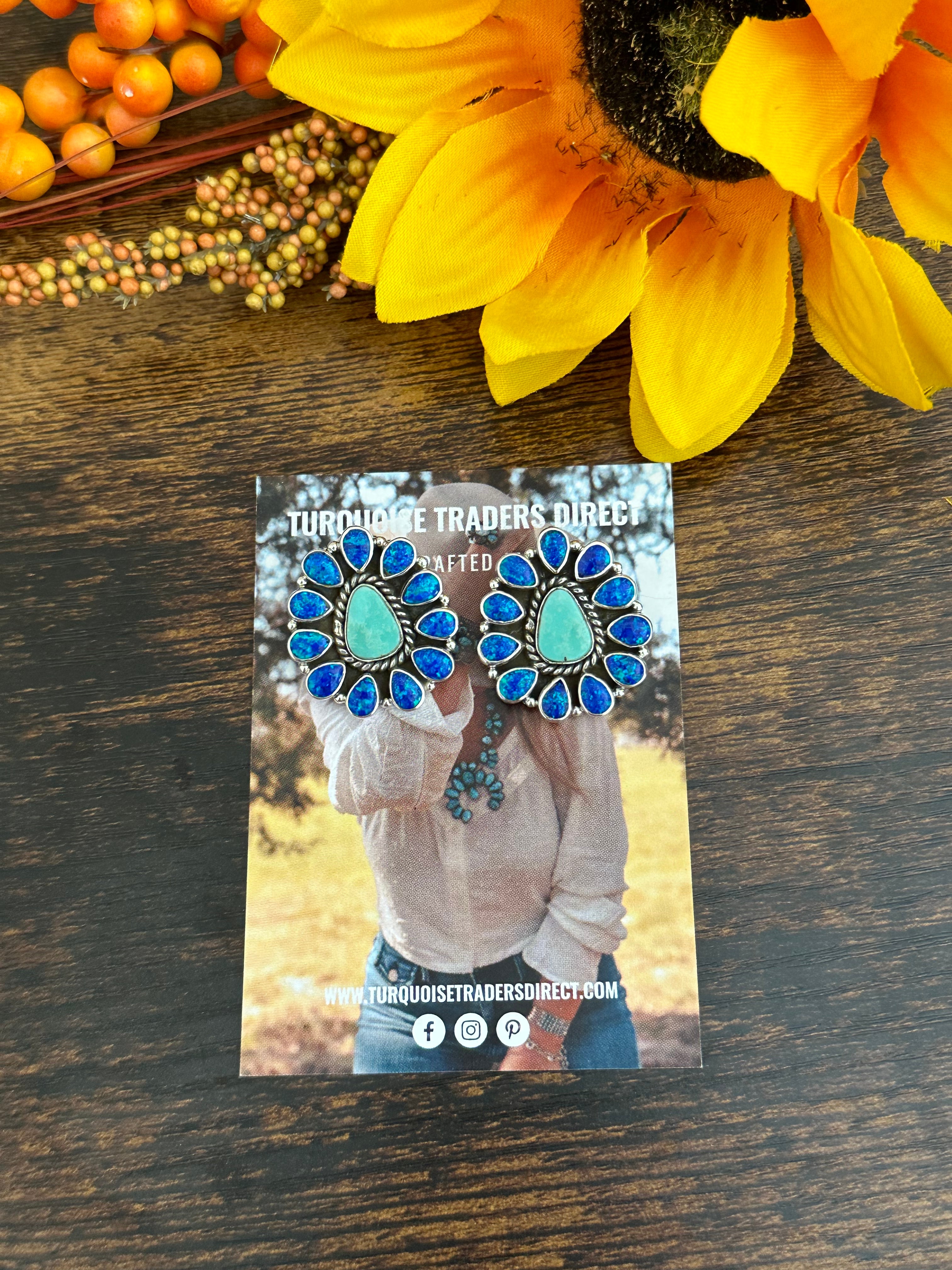 Southwest Handmade Multi Stone & Sterling Silver Post Earrings