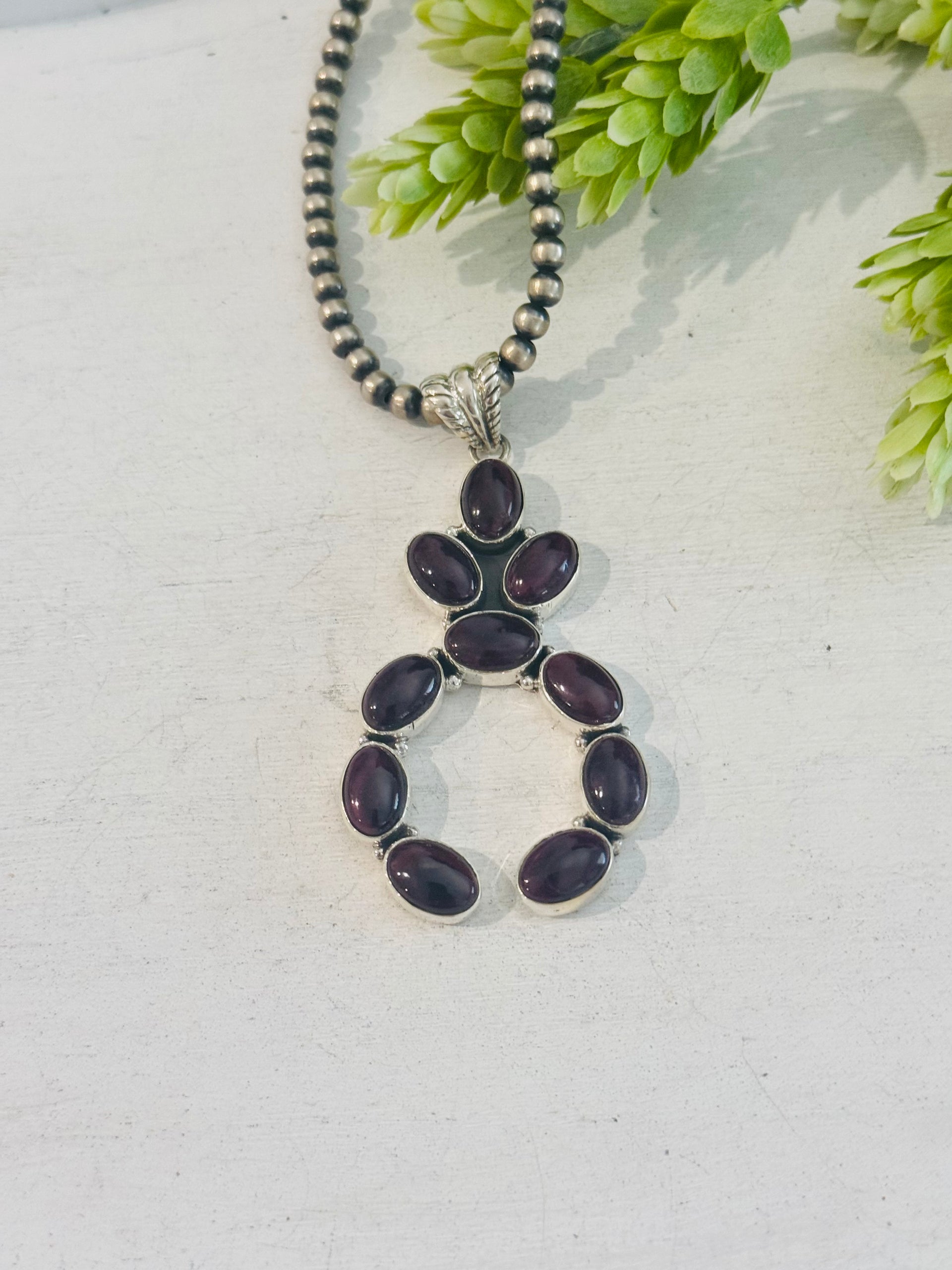 Southwest Handmade Purple Spiny Oyster & Sterling Silver Cluster Pendant