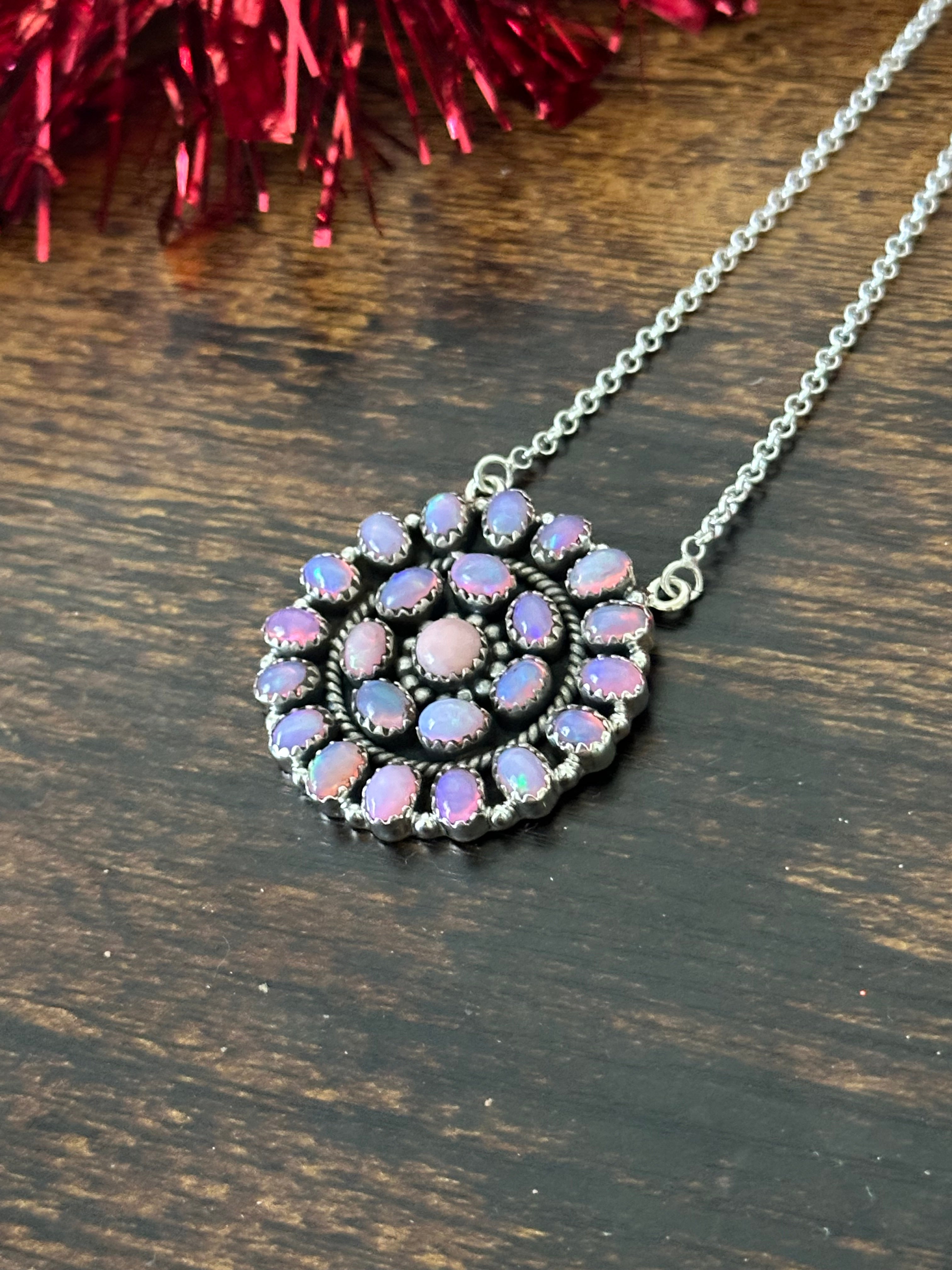 Southwest Handmade Opal & Sterling Silver Cluster Necklace