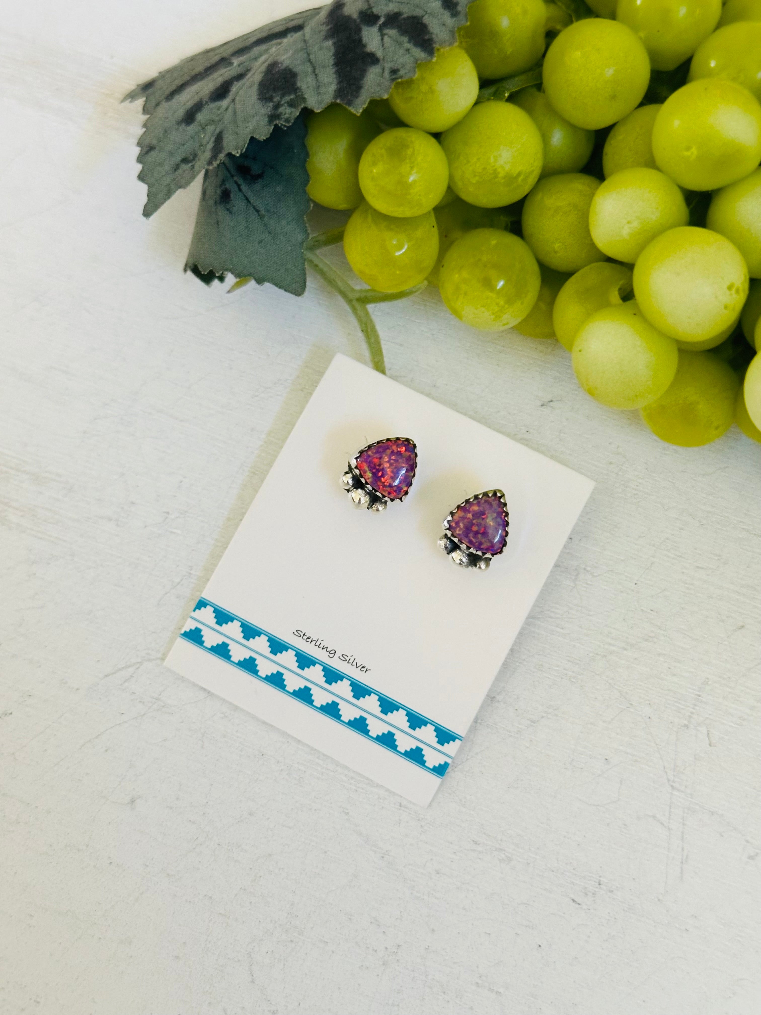 TTD “ dainty” Purple Opal & Sterling Silver Post Earrings