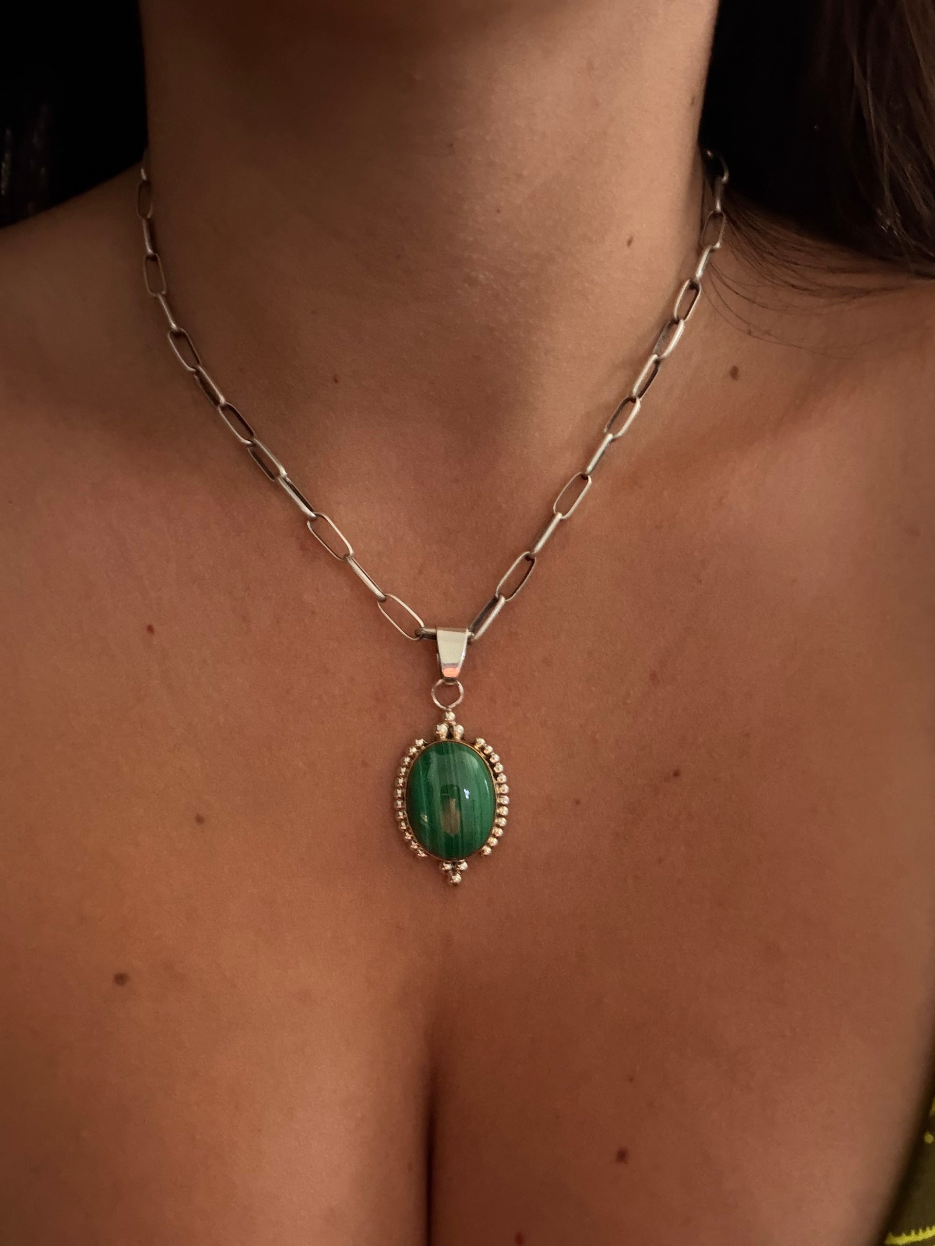 Kathleen Chavez Malachite & 12K Gold Overlay & Sterling Silver Pendant