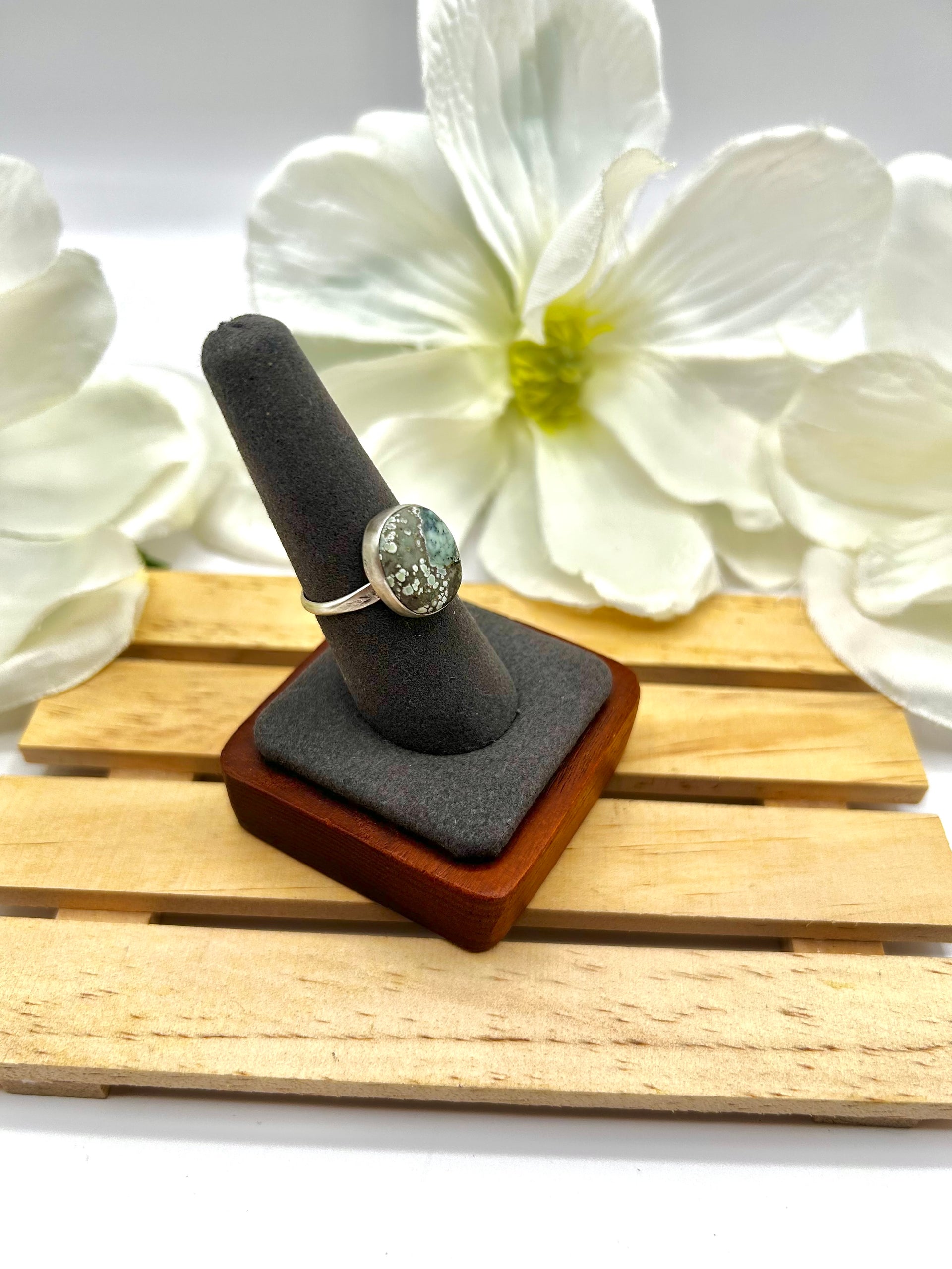 Navajo Made New Lander Variscite & Sterling Silver Ring Size 8.25