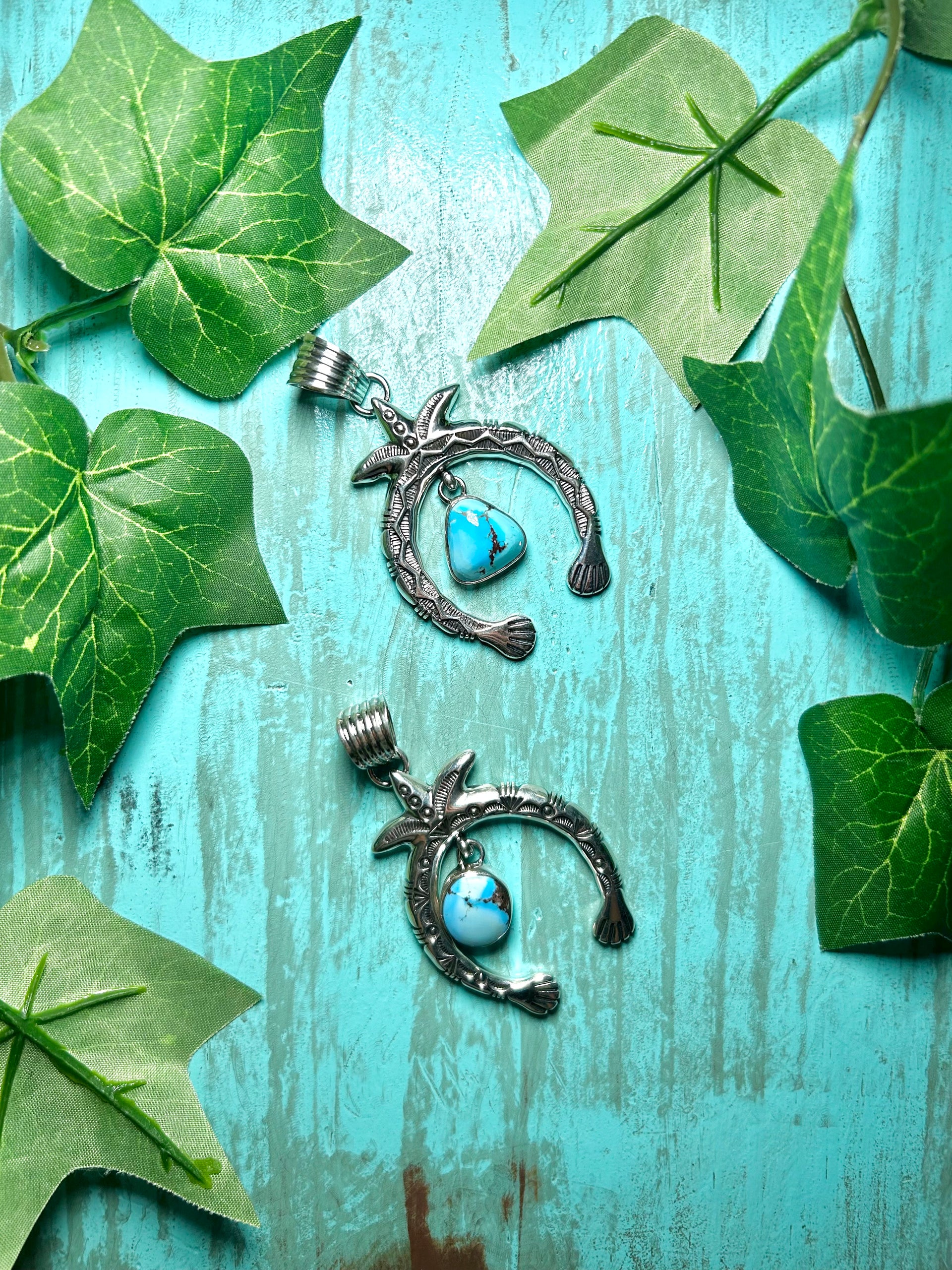 Navajo Made Golden Hill Turquoise & Sterling Silver Pendant