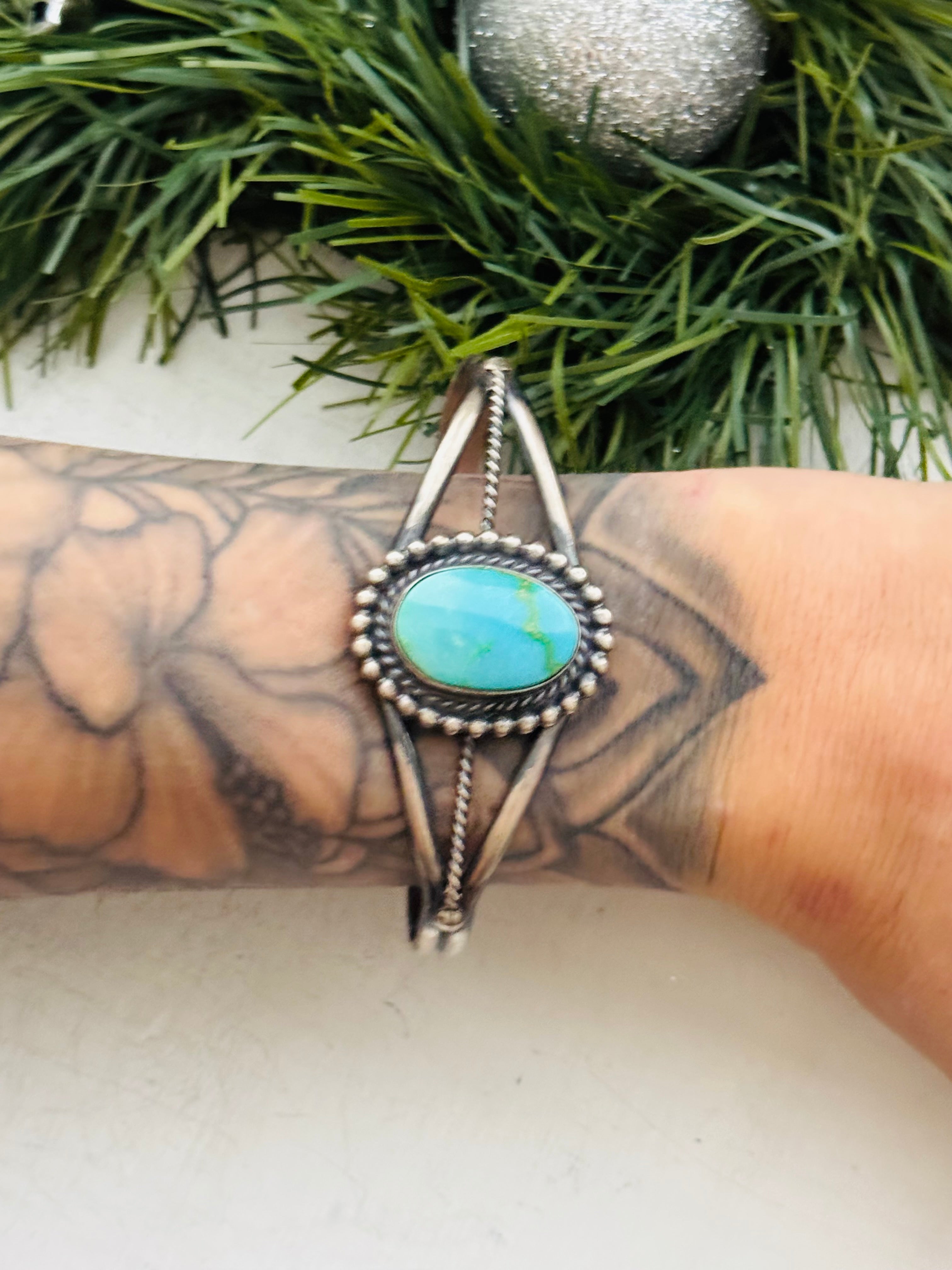 Navajo Made Sonoran Mountain Turquoise & Sterling Silver Cuff Bracelet