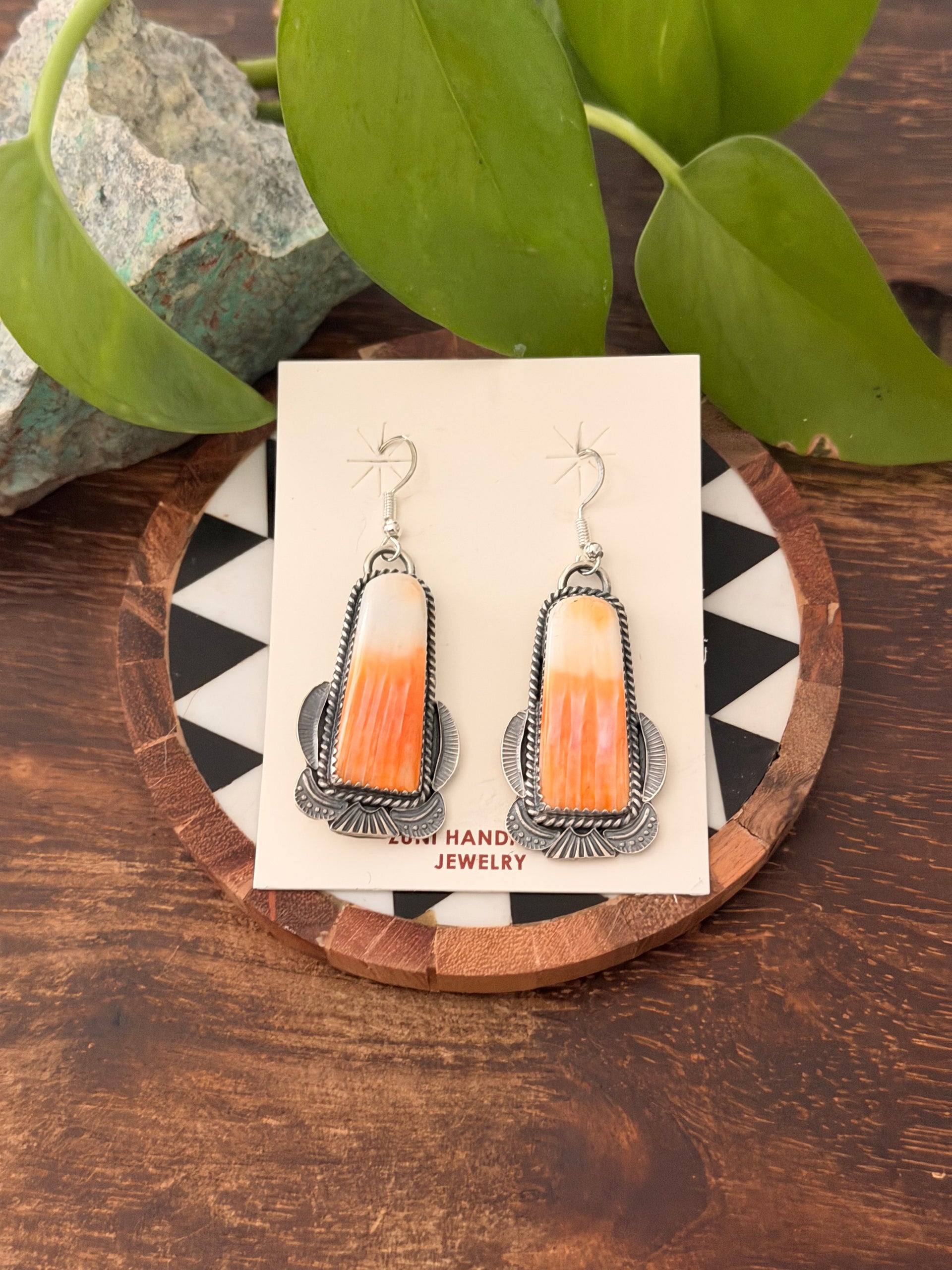 Kevin Billah Spiny Oyster & Sterling Silver Dangle Earrings