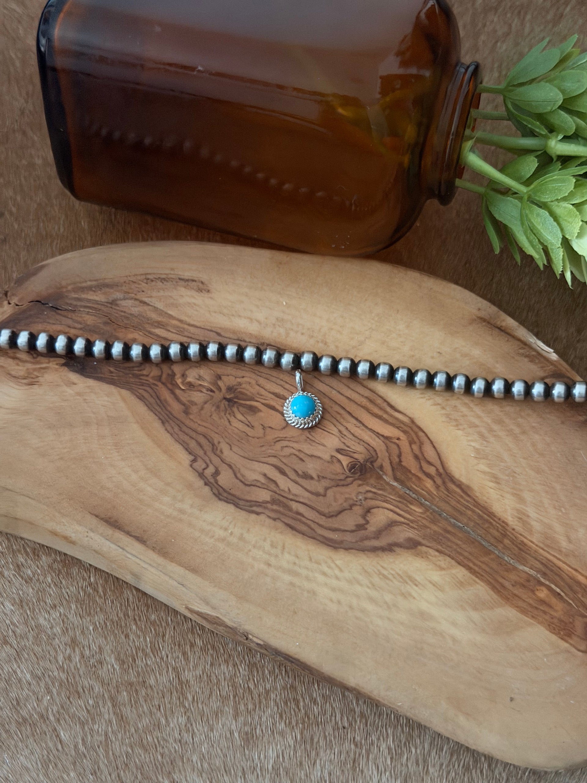 Navajo Made Kingman Turquoise & Sterling Silver Pendant