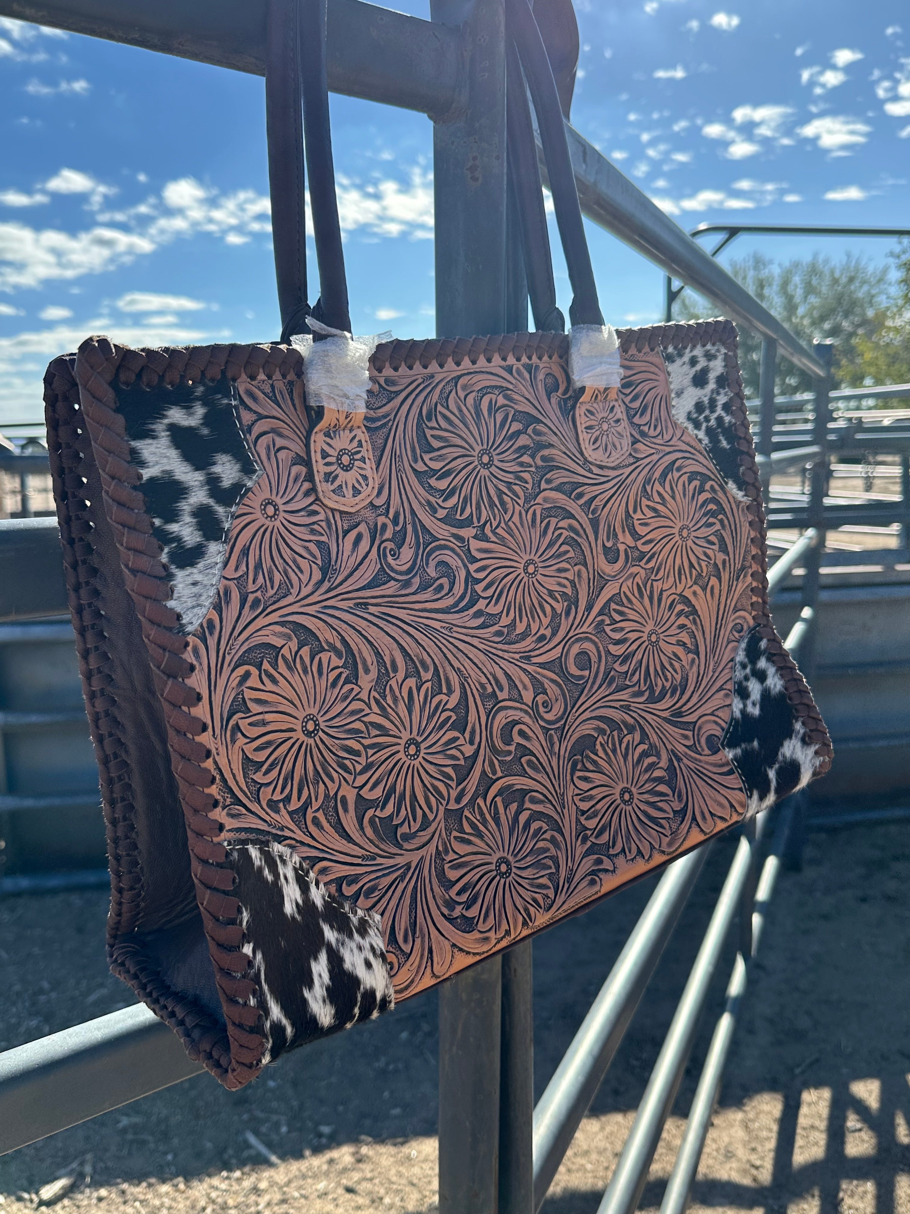 Genuine Tooled Leather & Cowhide Purse