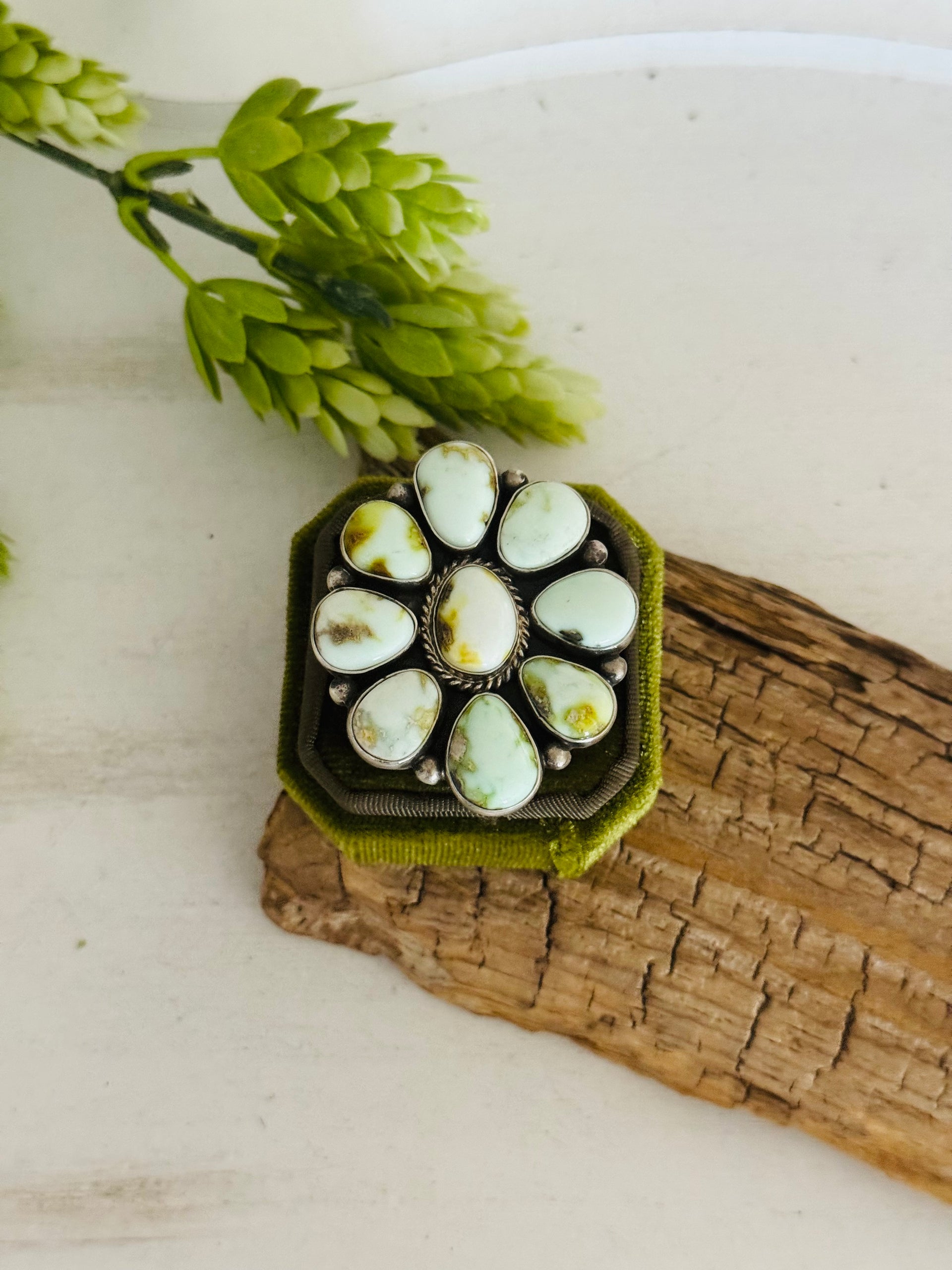 Charles Johnson Palomino Variscite & Sterling Silver Adjustable Ring