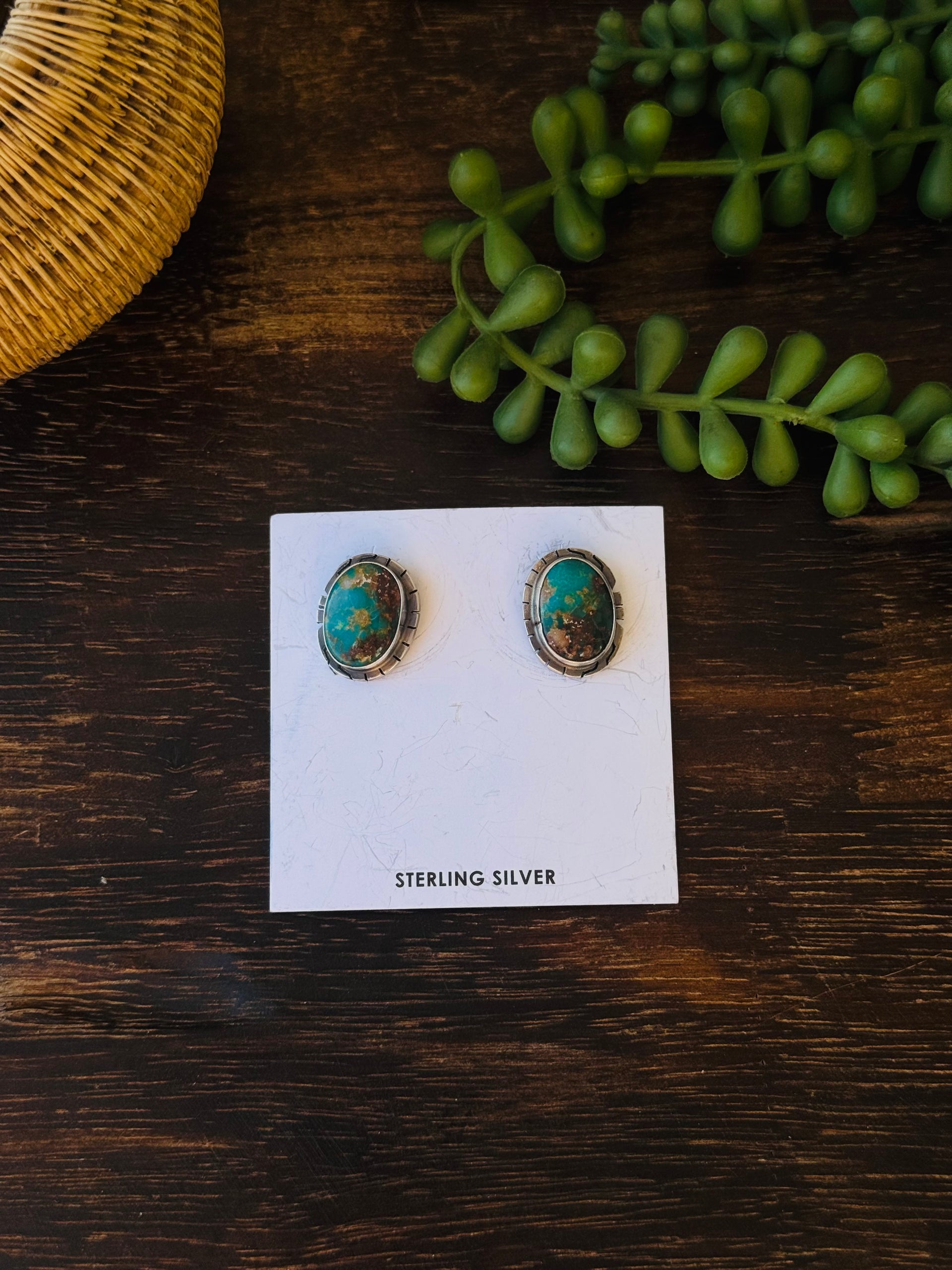 Navajo Made Kingman Turquoise & Sterling Silver Post Earrings