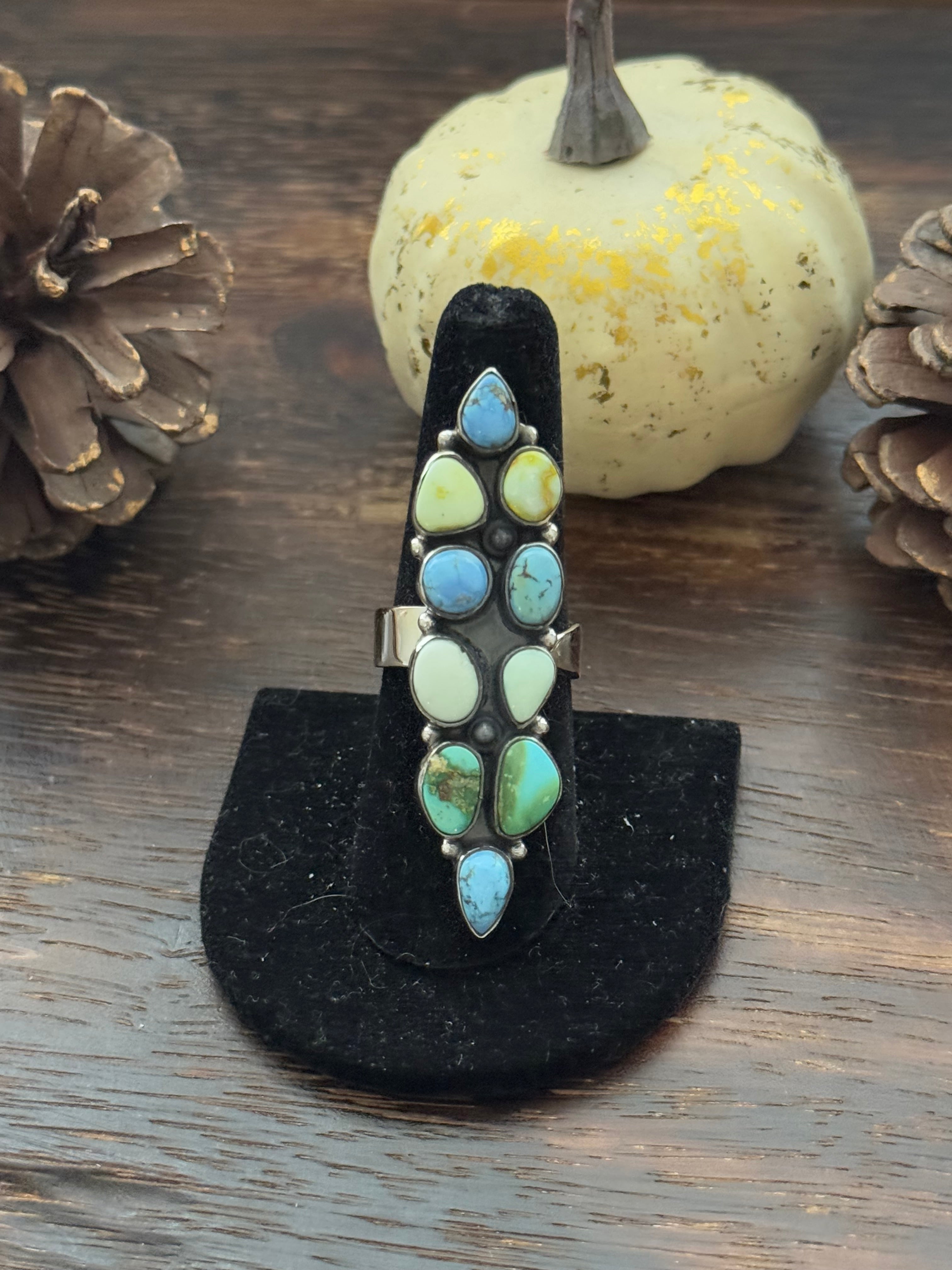 Southwest Handmade Multi Stone & Sterling Silver Adjustable Ring