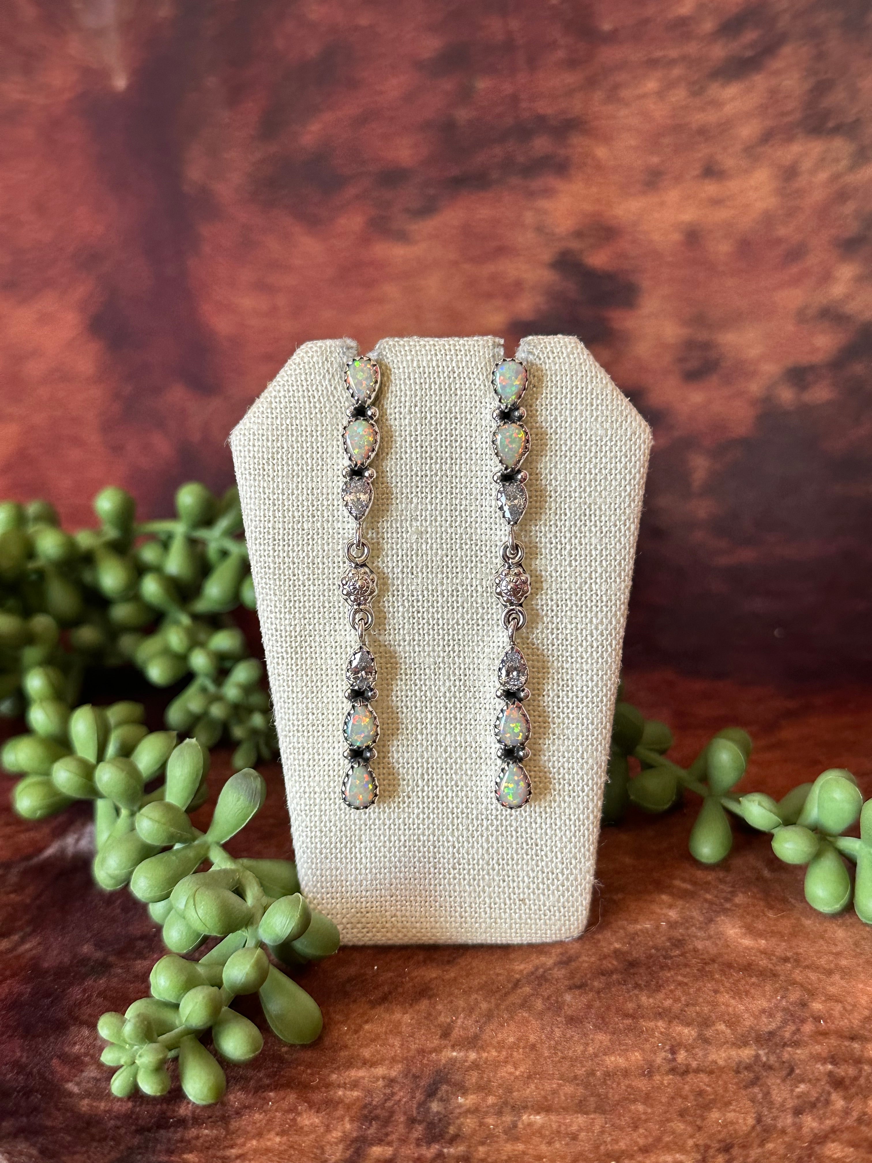 Southwest Handmade Multi Stone & Sterling Silver Post Dangle Earrings