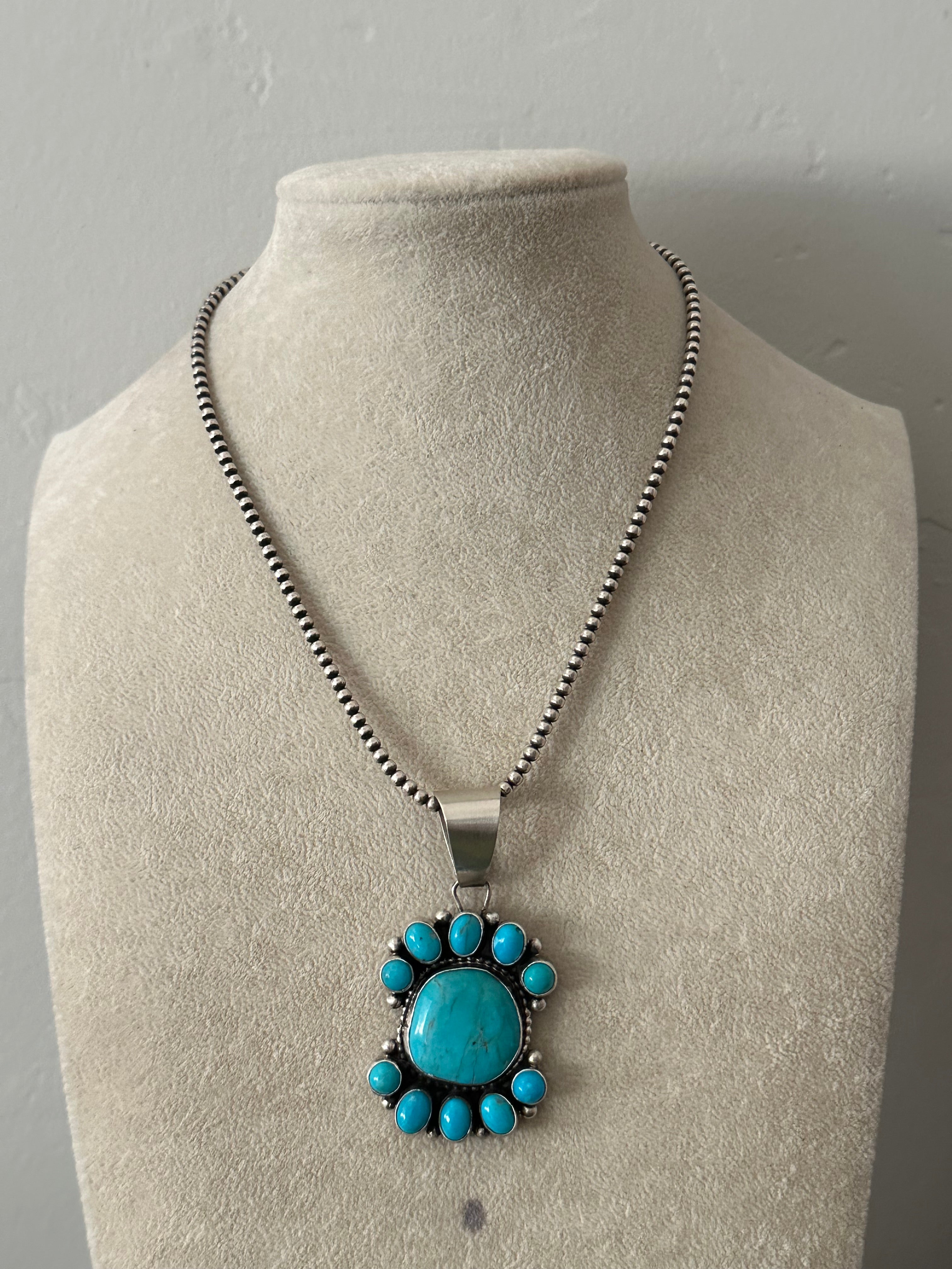 Sheila Becenti Blue Ridge Turquoise & Sterling Silver Pendant.