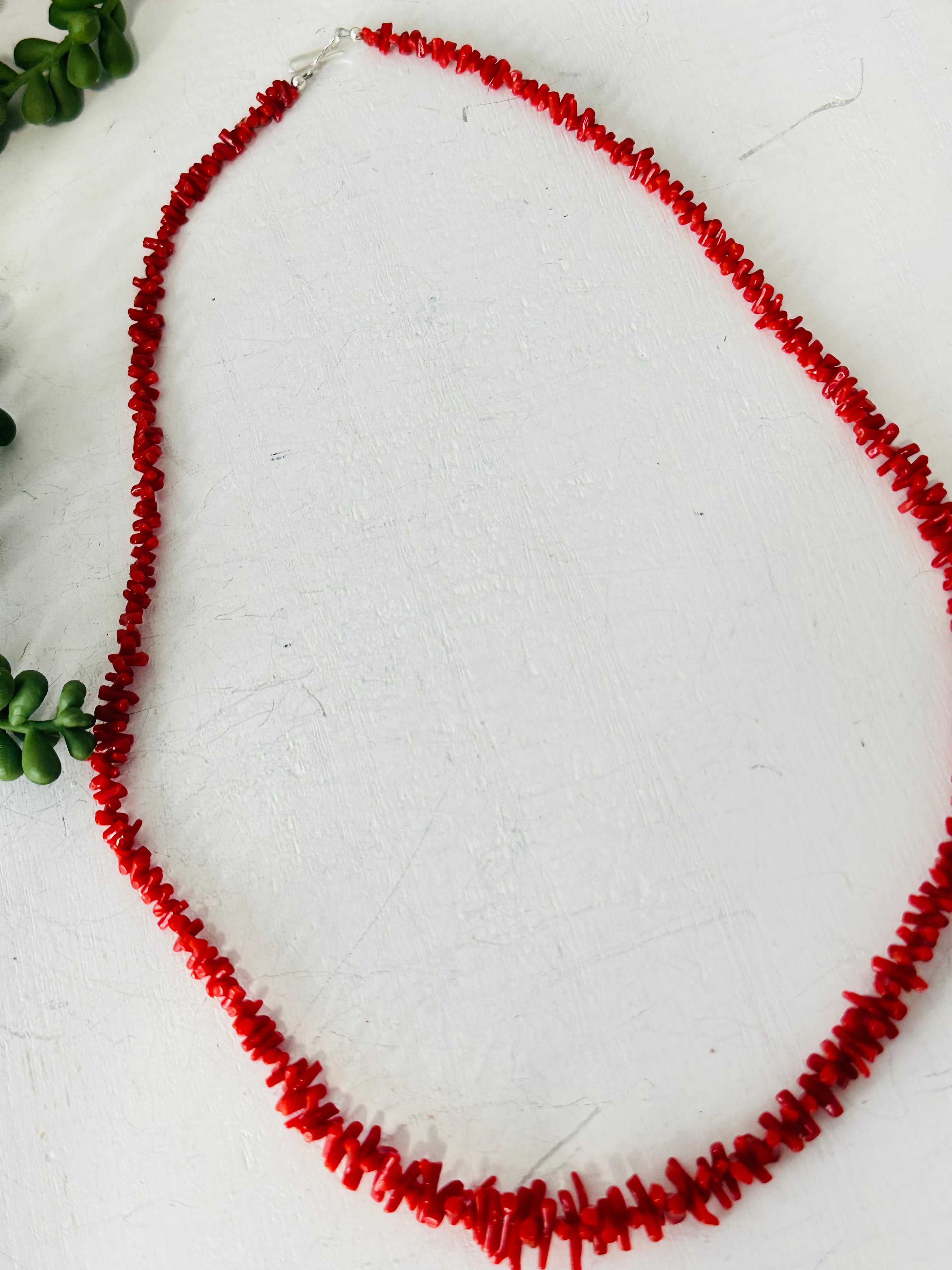 Navajo Strung Red Coral & Sterling Silver Beaded Necklace