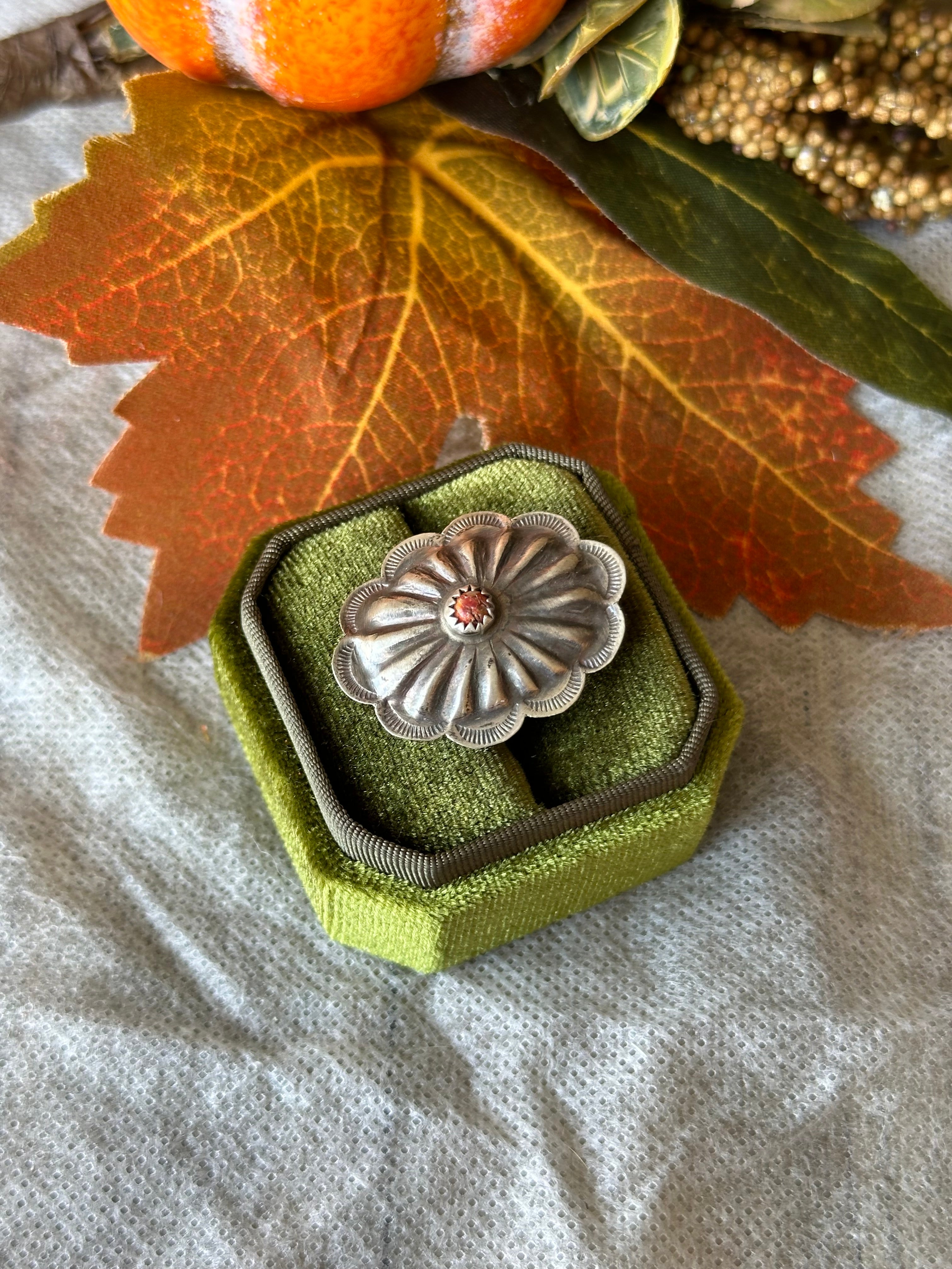 Navajo Made Spiny Oyster & Sterling Silver Concho Rings