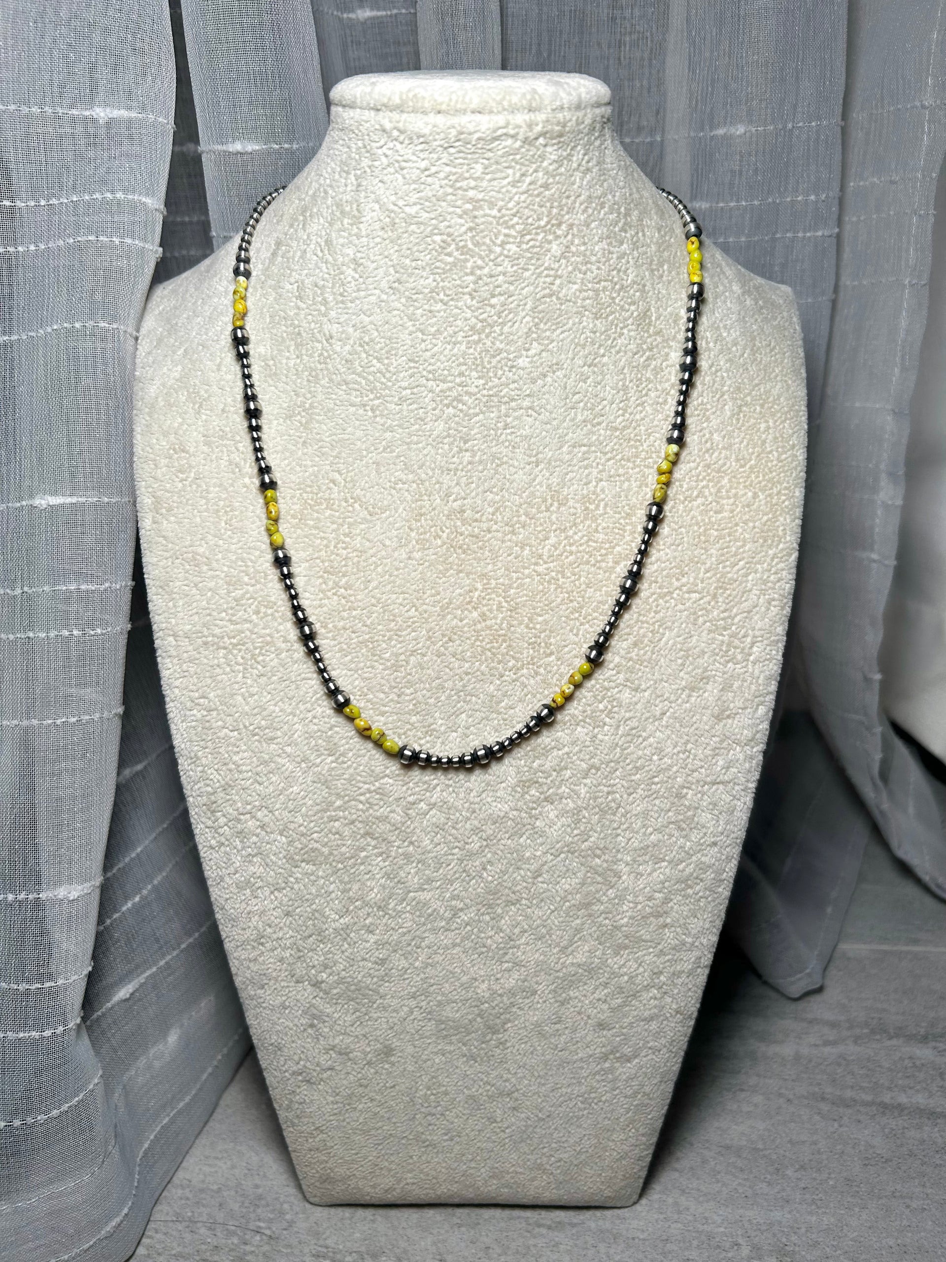 Navajo Strung Palomino Variscite & Sterling Silver Necklace