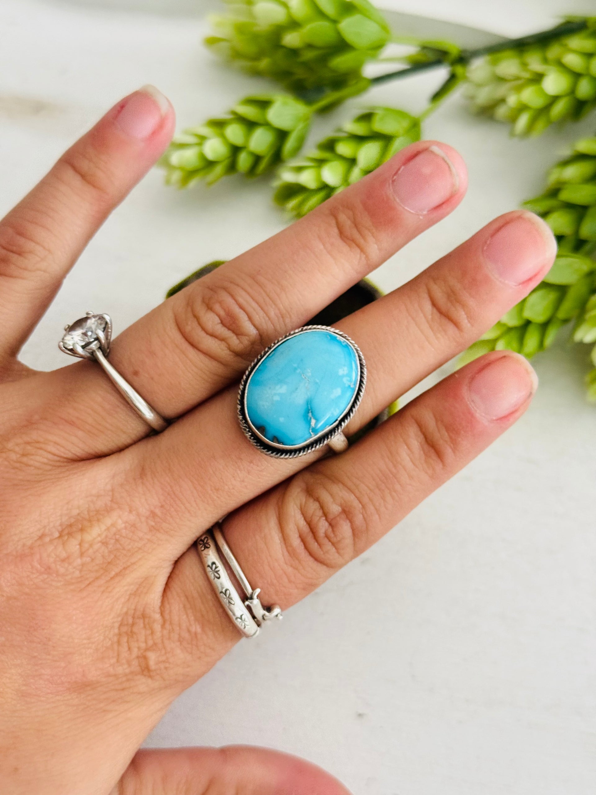 Eli Skeets Blue Ridge Turquoise & Sterling Silver Adjustable Ring