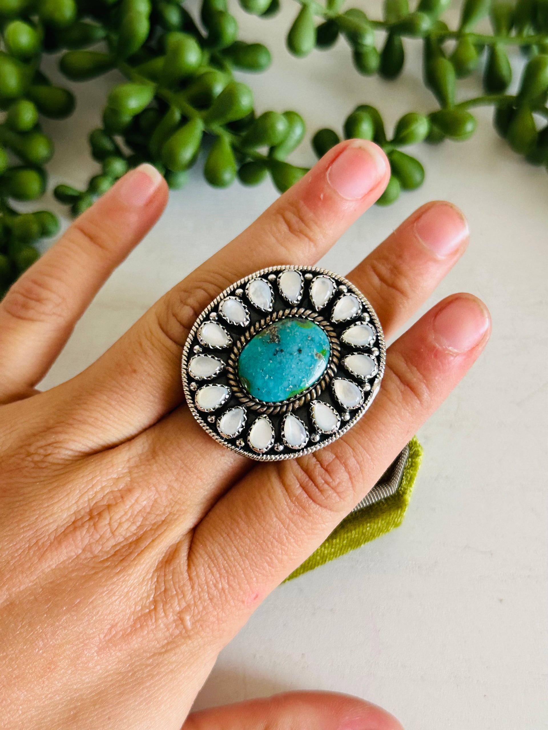 Southwest Handmade Multi Stone & Sterling Silver Adjustable Cluster Ring