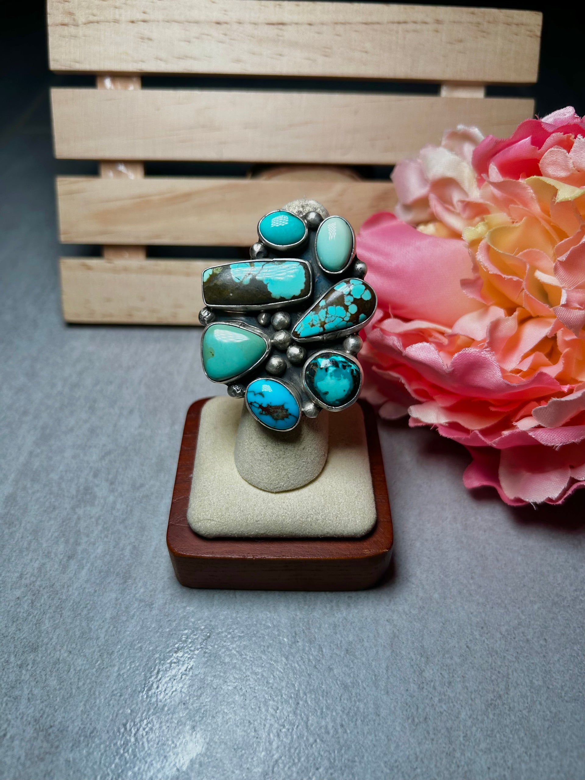 Ella Peters Mixed Turquoise & Sterling Silver Ring Size 5.25