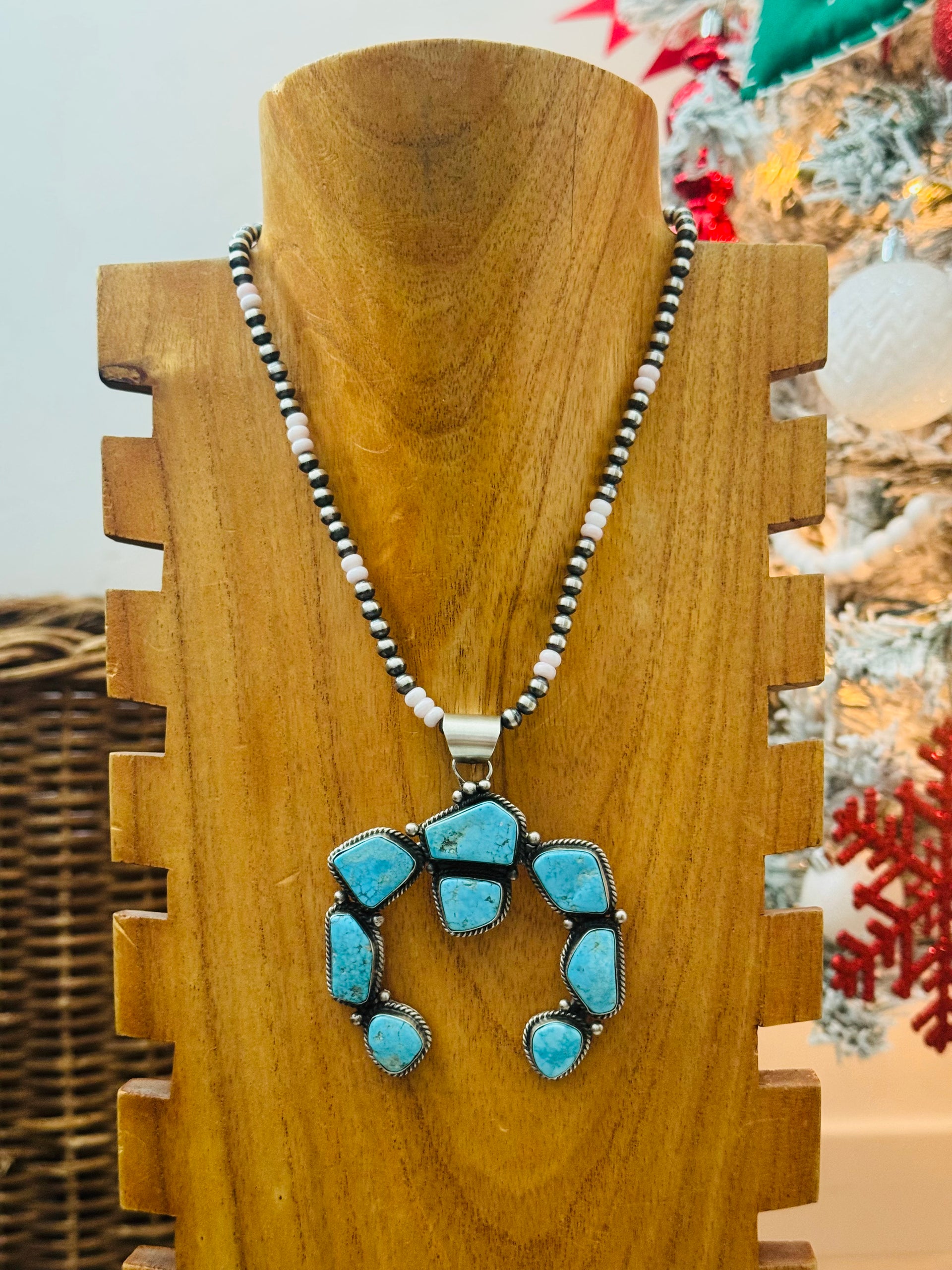 Julia Etsitty Kingman Turquoise & Sterling Silver Naja Cluster Pendant
