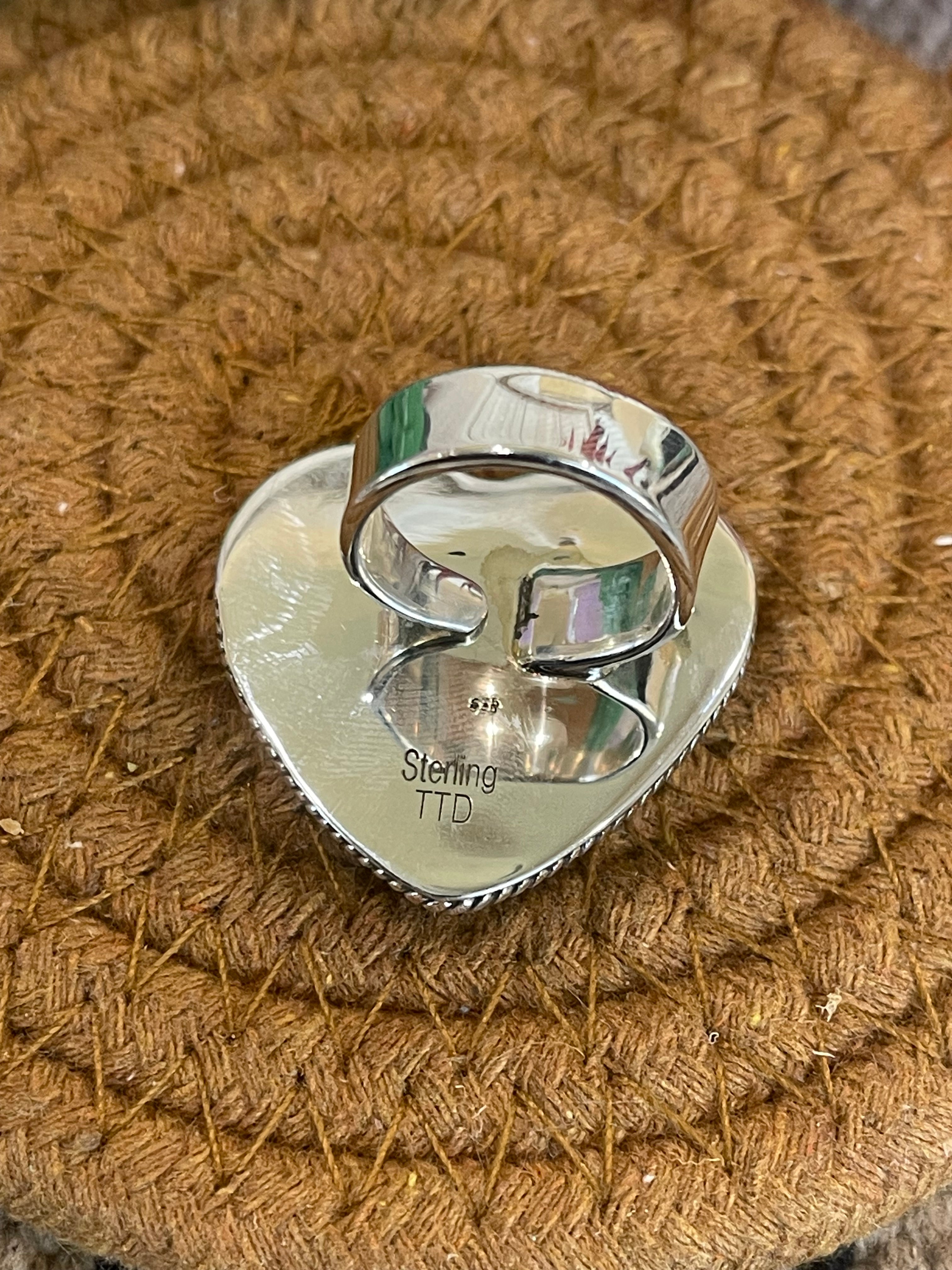 Southwest Handmade Pink Conch & Sterling Silver Adjustable Heart Ring