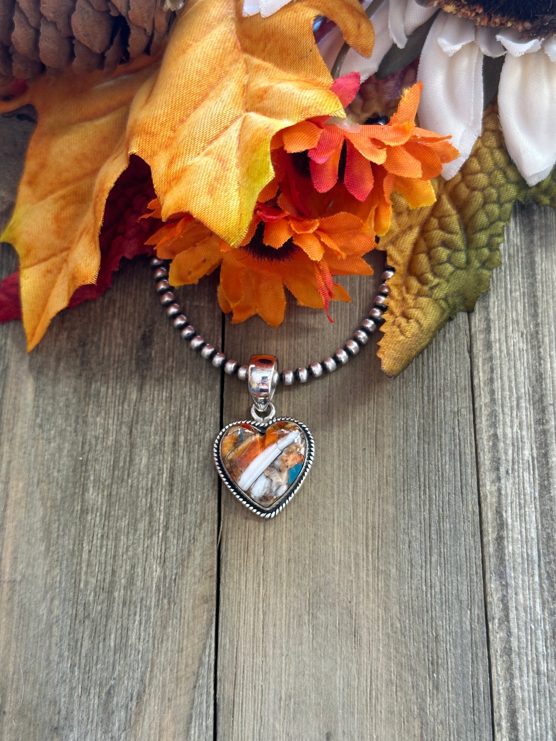 Southwest Handmade Mohave Turquoise & Sterling Silver Heart Pendant
