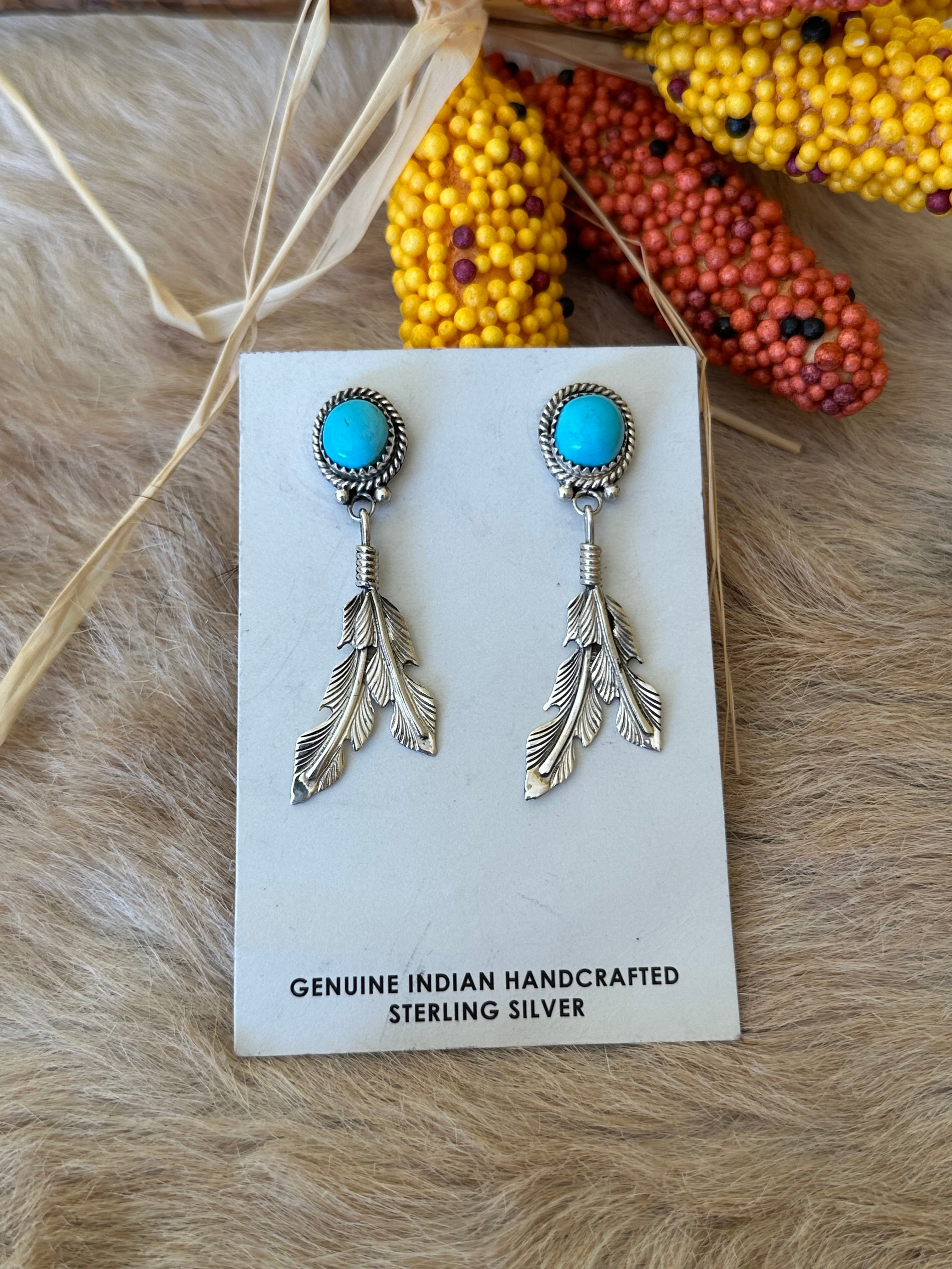 Annie Spencer Kingman Turquoise & Sterling Silver Post Dangle Earrings