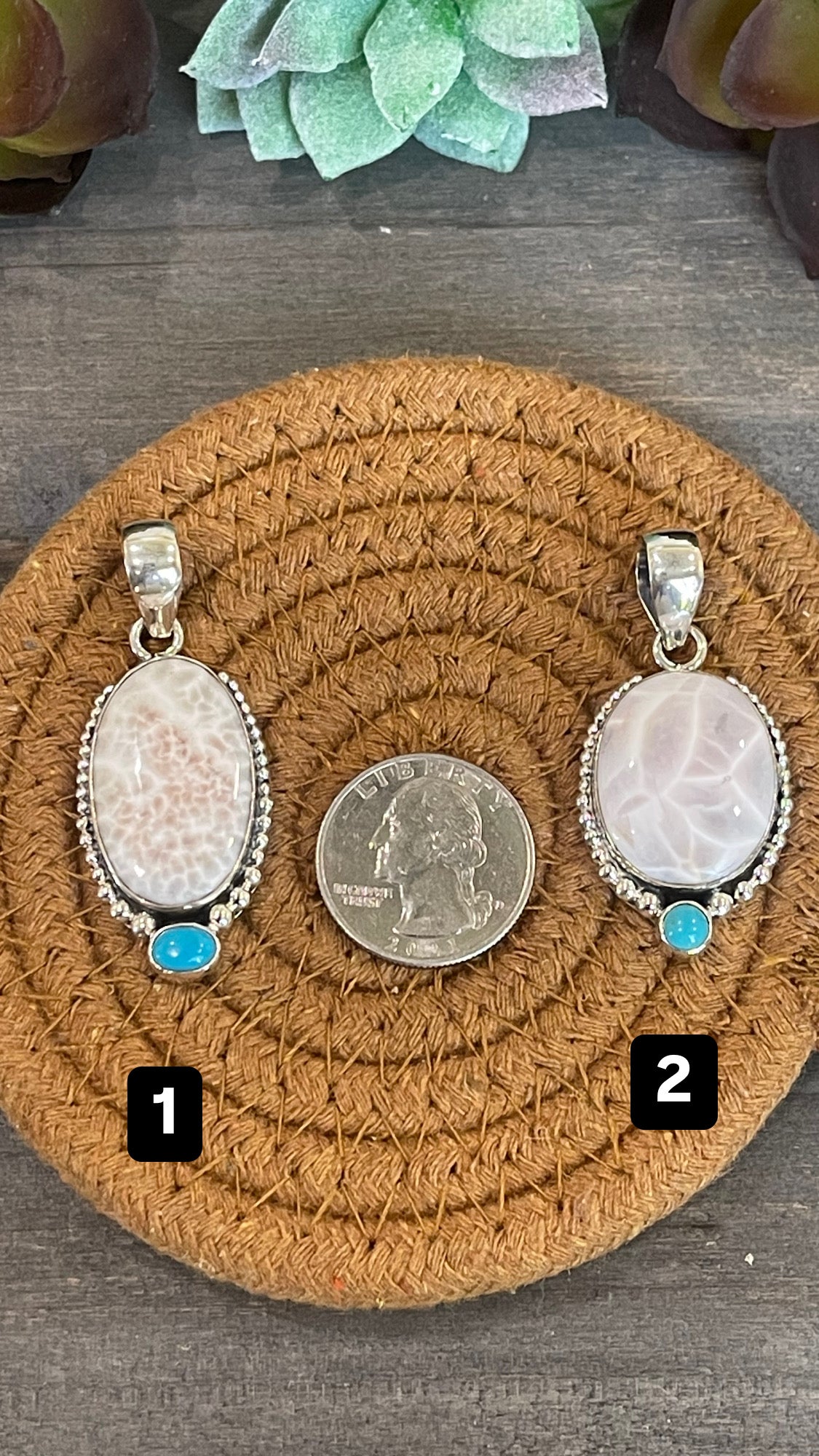 Southwest Handmade Pink Larimar And Kingman Turquoise & Sterling Silver Pendant