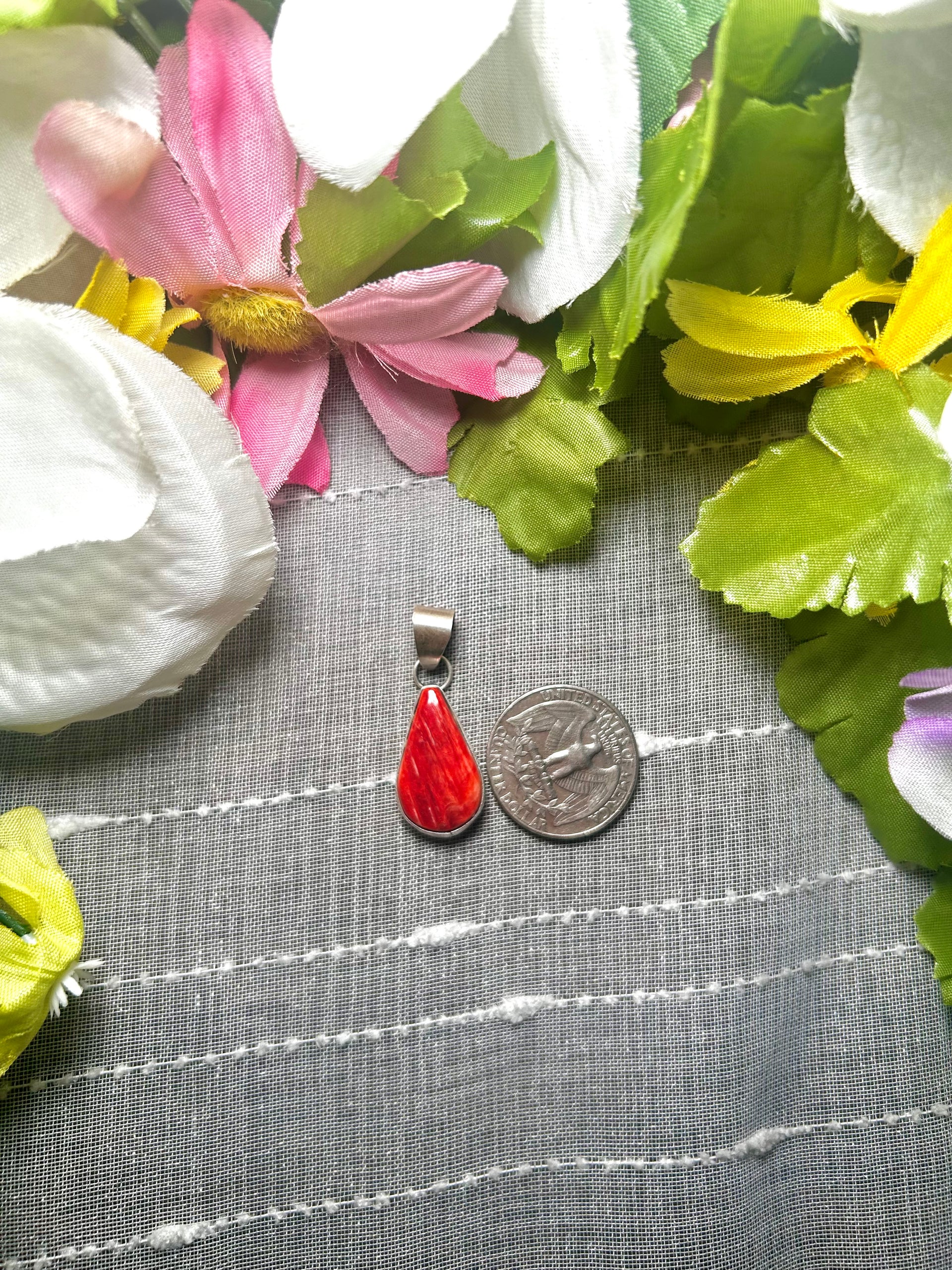 Navajo Made Spiny Oyster  & Sterling Silver Pendant
