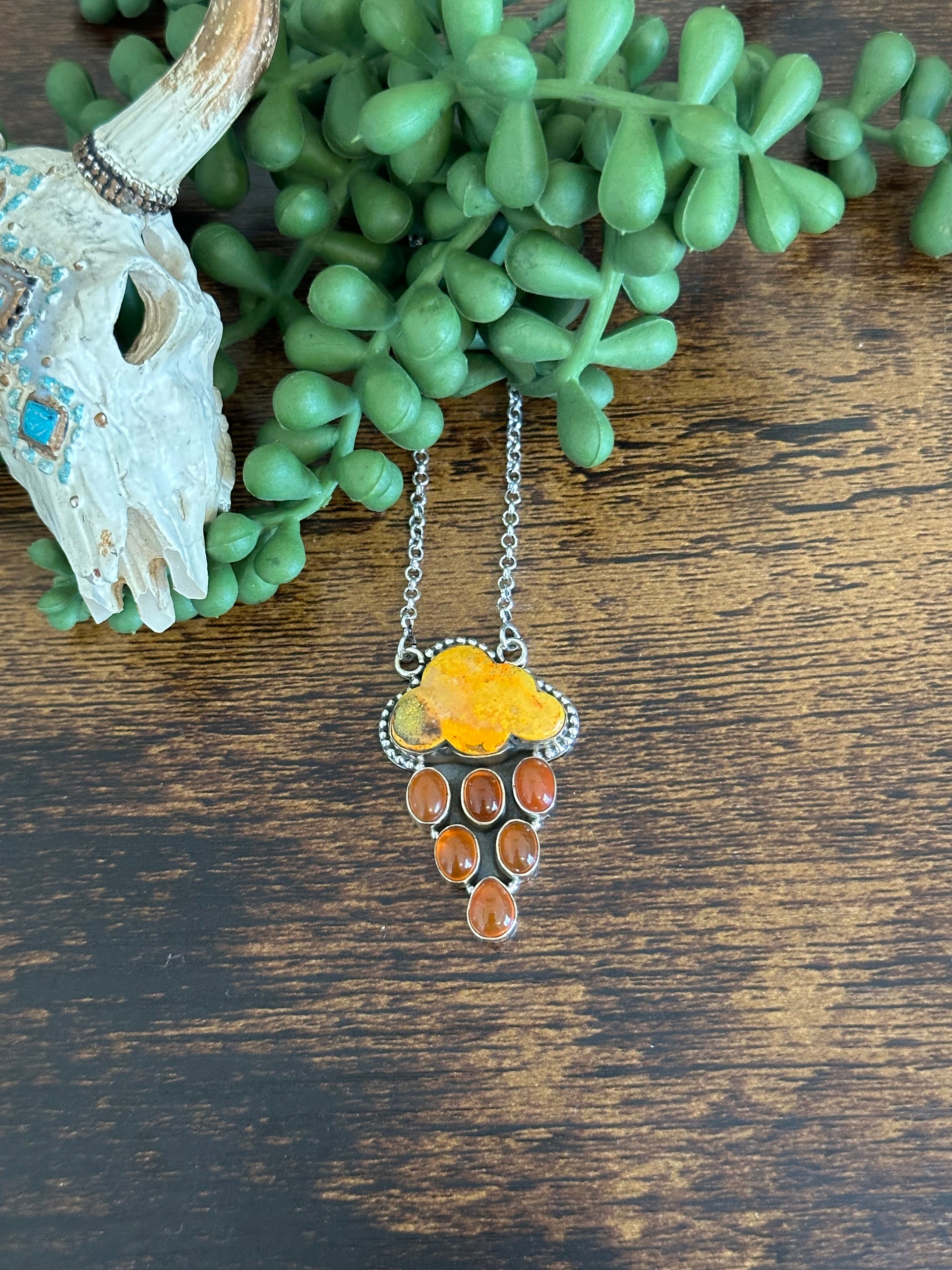 Southwest Handmade Multi Stone & Sterling Silver Rain Cloud Necklace