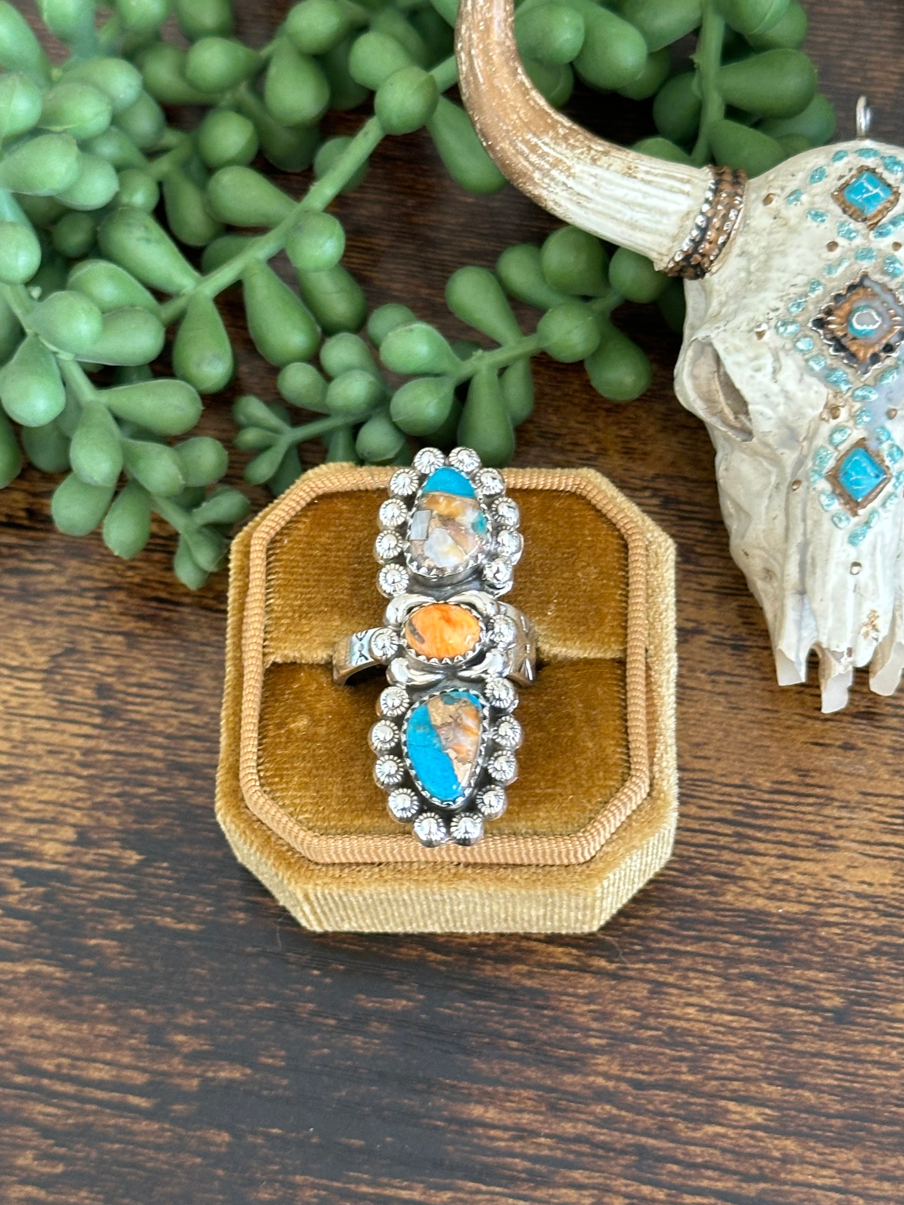 Southwest Handmade Mohave Turquoise & Sterling Silver Adjustable Ring