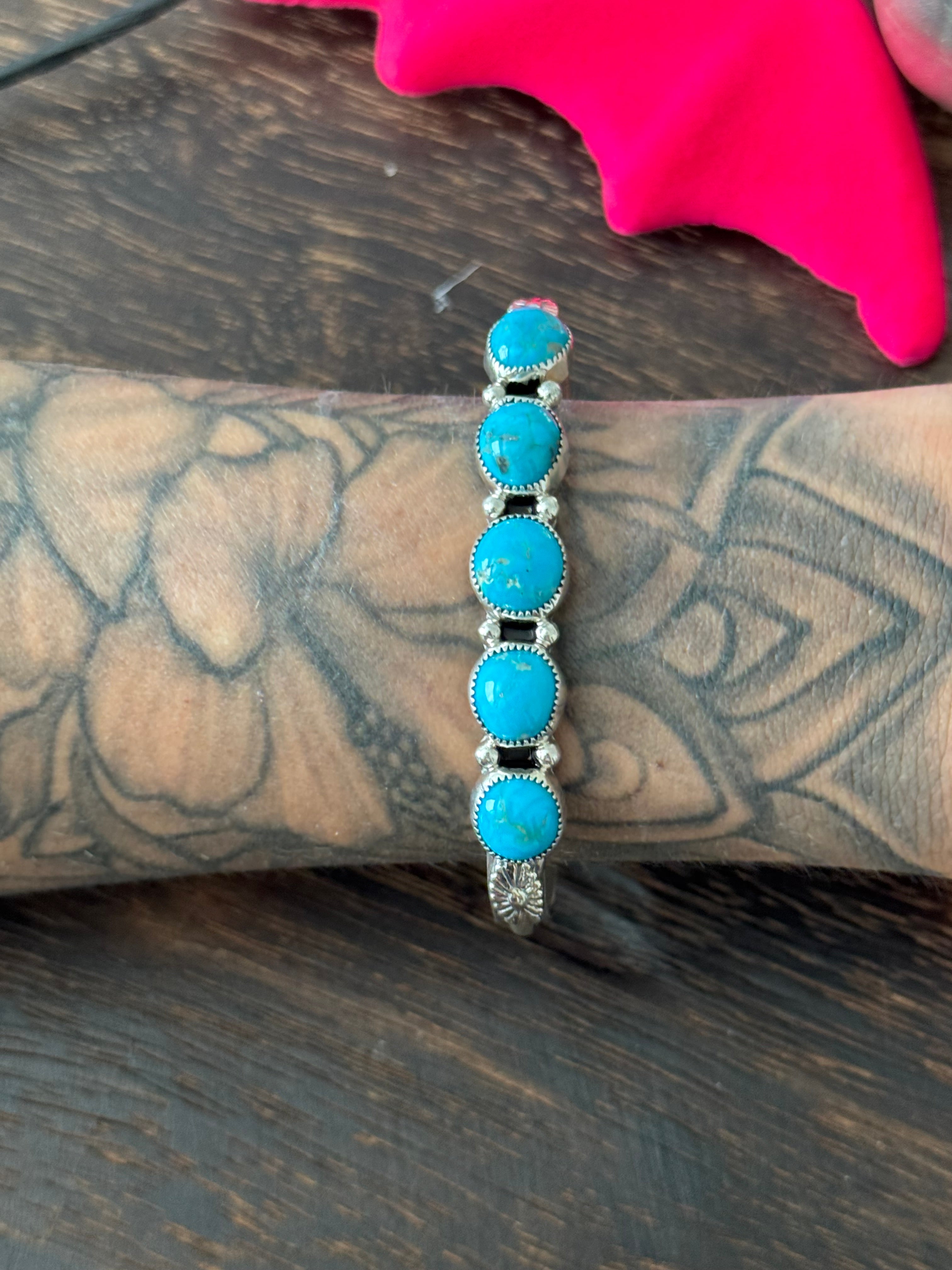 Navajo Made Kingman Turquoise & Sterling Silver Cuff Bracelet