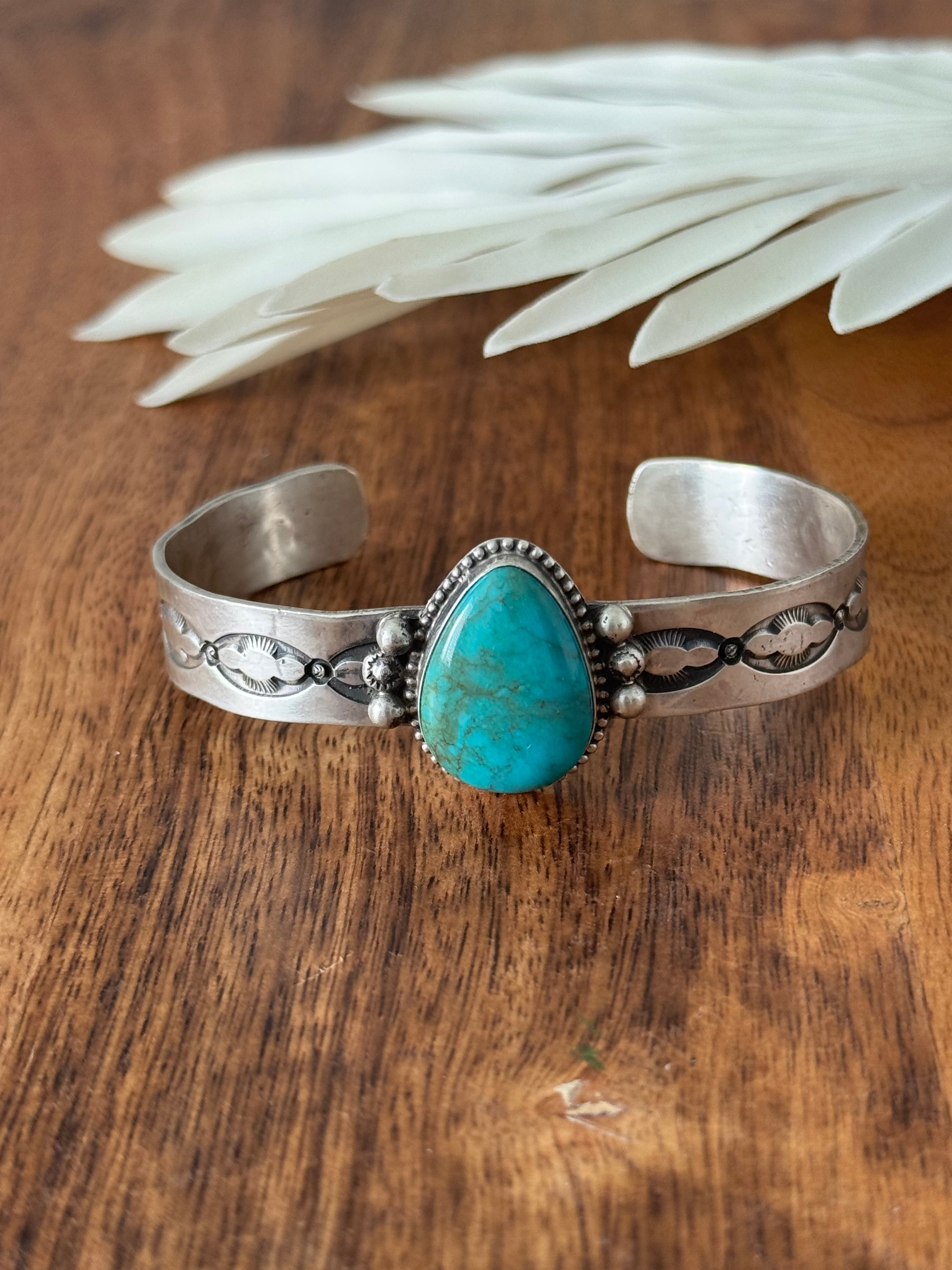 Navajo Made Sonoran Mountain Turquoise & Sterling Silver Cuff Bracelet