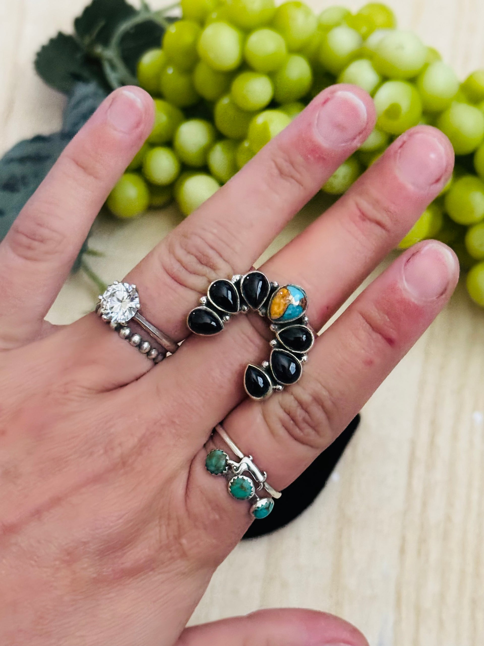 Southwest Handmade Multi Stone & Sterling Silver Adjustable Cluster Ring