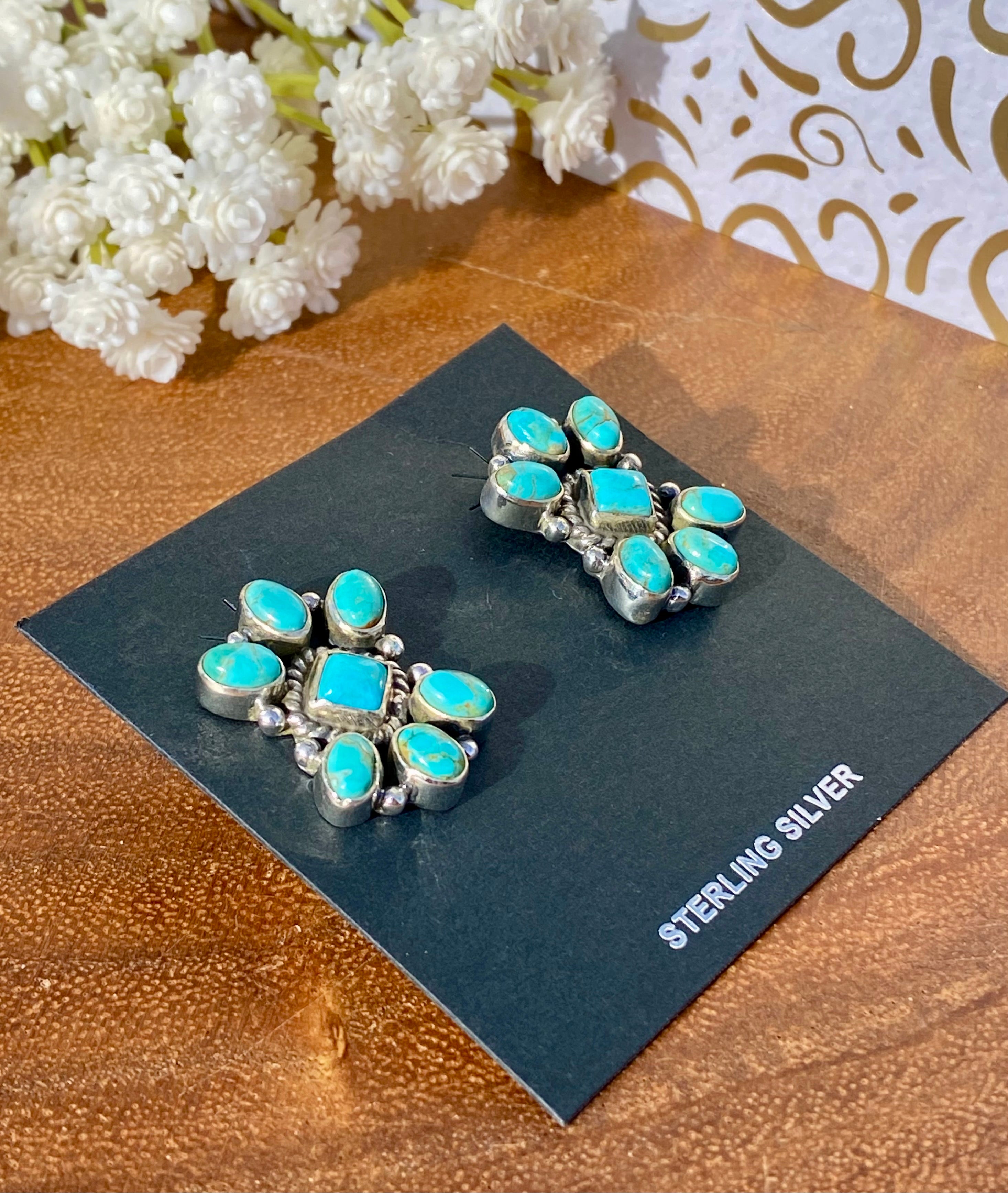 Southwest Handmade Kingman Turquoise & Sterling Silver Post Earrings