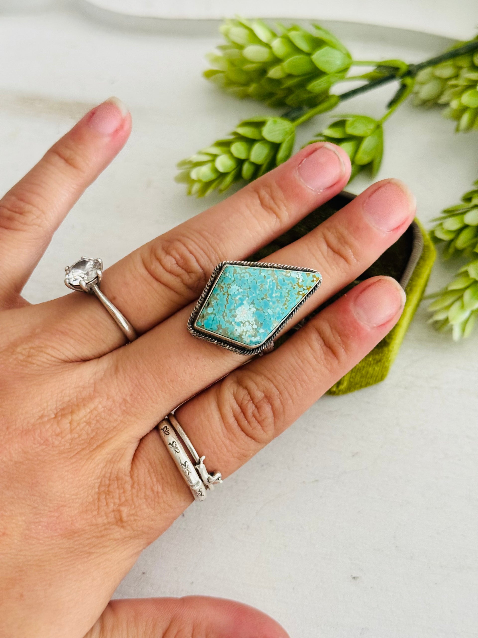 Eli Skeets #8 Turquoise & Sterling Silver Adjustable Ring